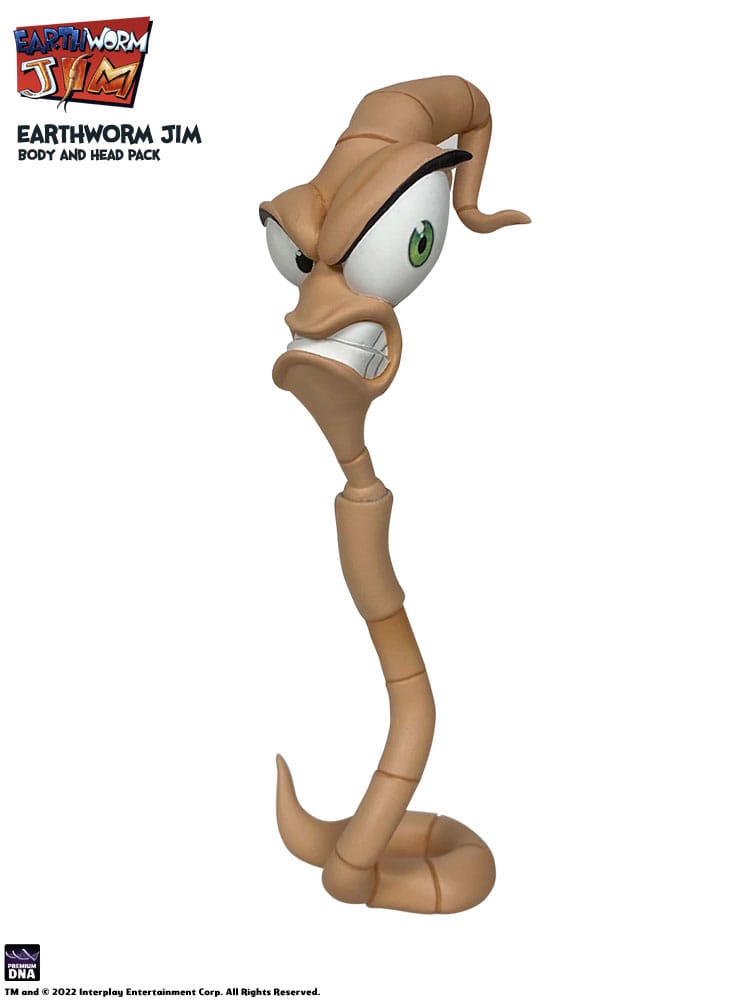 Eartworm jim figura wave 1: worm body and jim heads pack. Ningún earthworm jim puede estar completo sin su cuerpo de gusano, ¡y nunca tendrás suficientes cabezas para capturar todas sus expresiones! El nuevo pack premium dna worm body & heads incluye 6 esculturas de cabeza alternativas para tu figura de acción de earthworm jim, y todas las cabezas son compatibles con el cuerpo de gusano incluido.  