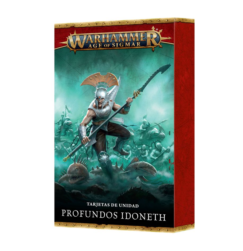 Warscroll cards: idoneth deepkin (español) warhammer age of sigmar. Los profundos idoneth marchan a la guerra con una potente mezcla de guerreros, desde rápida caballería a lomos de anguilas a siervos ciegos que marchan hacia la luz mágica de las almas frescas. Al combinarlos forman un ejército temible que no lucha por territorio ni gloria, sino por su pura supervivencia, y la única forma de garantizarla es con una fecunda cosecha de almas. Este set de 27 tarjetas te ayudará a llevar un seguimiento de tus profundos idoneth en partidas de warhammer age of sigmar. Hay tarjetas de unidad individuales para cada unidad, elemento de terreno de facción y manifestación de facción, con sus perfiles, equipo, opciones y habilidades especiales. Son la forma ideal de comprobar fácilmente la información clave en el fragor de la batalla. También encontrarás tarjetas de unidad especiales para partidas de punta de lanza.