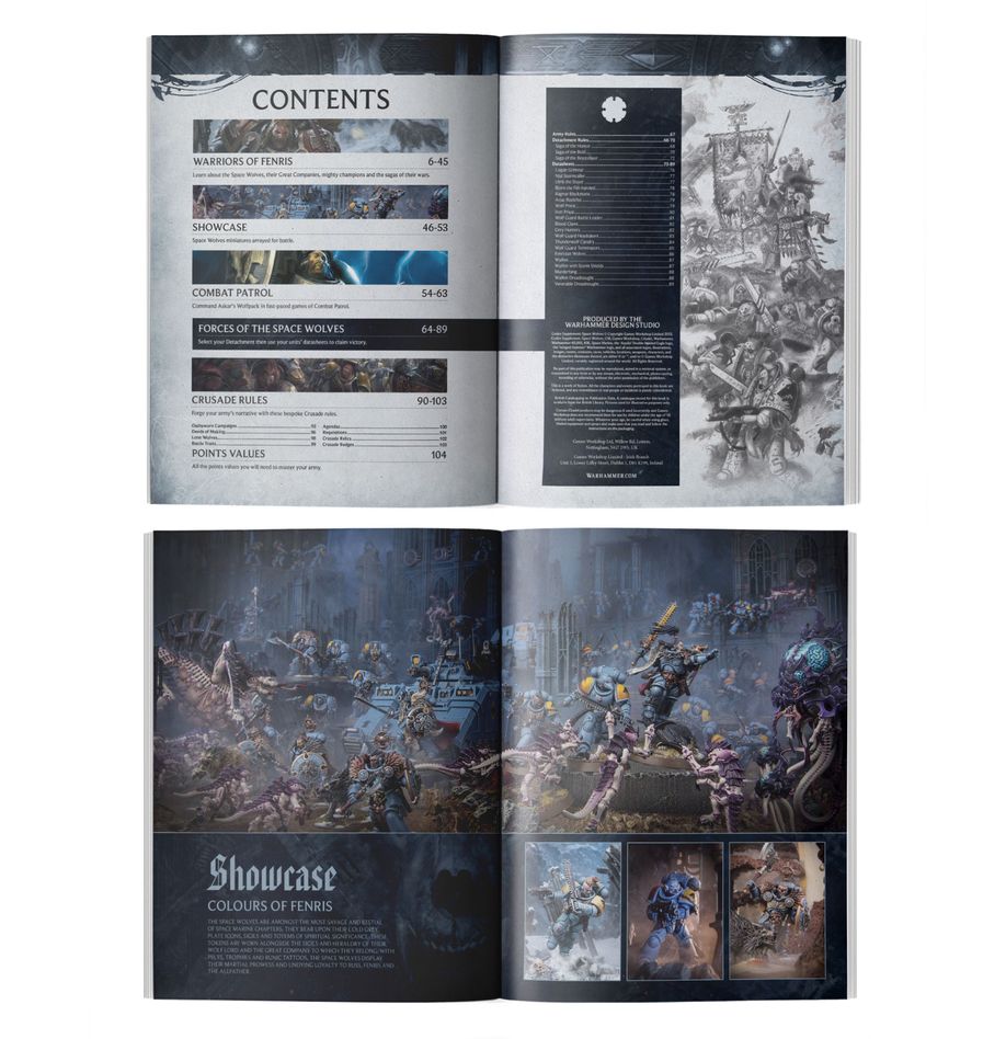 Codex supplement: space wolves (inglés). Solo en inglés. The space wolves are space marines like no other. Hailing from the frozen death world of fenris, they hold to the tribal traditions of their home, going to battle adorned in shamanic totems and runic script. Their great companies journey tirelessly across the sea of stars, seeking adventure and glory, and hoping to honour their oaths to defend the imperium. Savage by nature, the space wolves fight with bestial fury and lupine cunning. Codex supplement: space wolves is an essential guide for the fierce collectors of the sons of russ. This brutal book is packed with aggressive artwork, legendary background material, epic photography, and the rules you need to savage your enemies in games of warhammer 40,000. You’ll find datasheets, detachments, narrative crusade rules, and a self-contained combat patrol section to help you fight tight, tactical games with your collection. This book will help you write your own sagas, no matter how you like to collect, paint, and play with your space wolves.