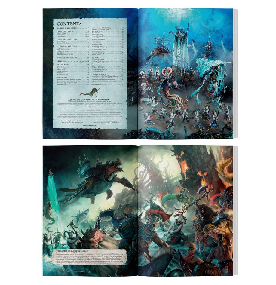 Order battletome: idoneth deepkin (inglés) warhammer age of sigmar. Solo en inglés. The idoneth deepkin rise from the black depths of the oceans, intent upon reaping the souls of land-dwellers. This strange race of aelves dwell far below the surface of the seas, emerging only to raid the lands and steal the life-essence of mortals – a grim resource they require in order to ensure the survival of their people. Order battletome: idoneth deepkin is an essential book for collectors and gamers who wish to claim souls across the mortal realms. This darkly beautiful tome is packed with atmospheric artwork, thrilling background material about the soul-withered aelves, epic photography, and the rules you'll need to reap a harvest of vital essence. You’ll find warscrolls, regiments and armies of renown, path to glory and anvil of apotheosis rules, plus a self-contained spearhead section to help you play tight, tactical games with your collection. This book will guide to through unleashing the churning fury of the ethersea, no matter how you like to collect, paint, and play with your idoneth deepkin.