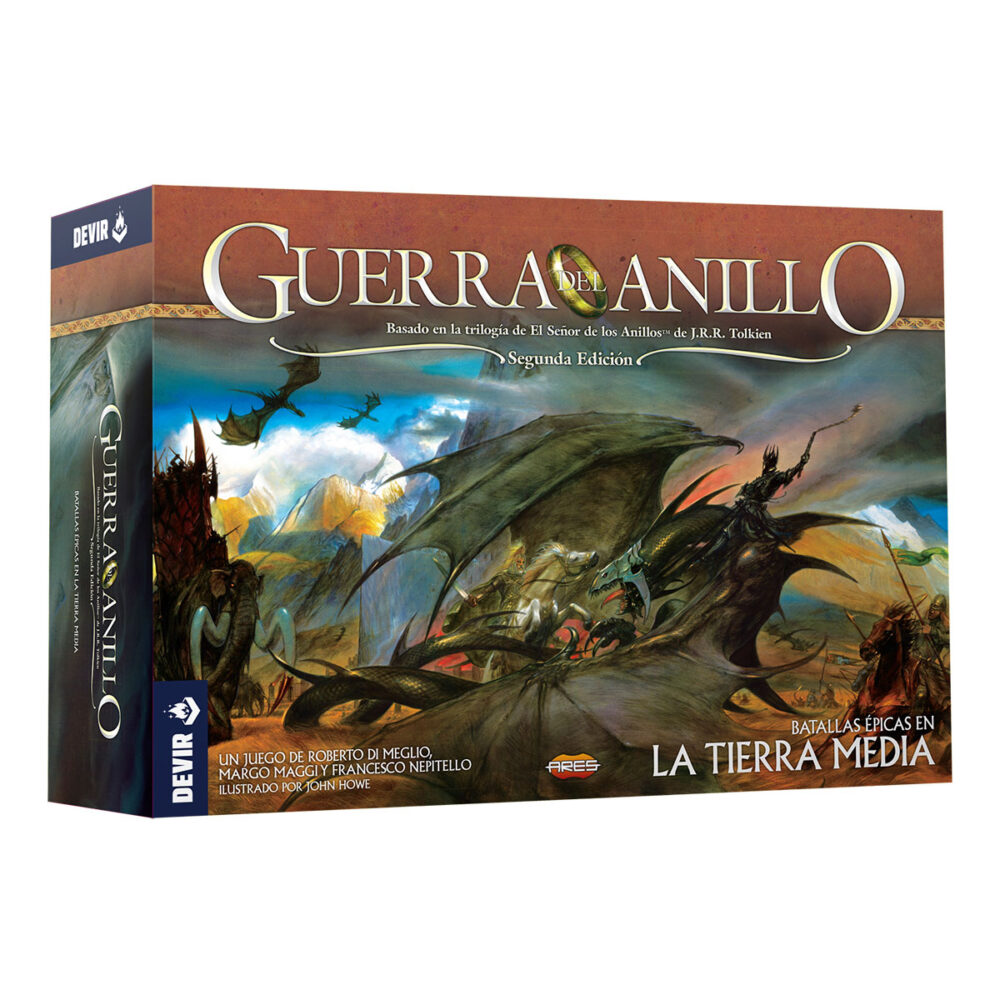 Guerra del anillo. Guerra del anillo es un aclamado juego de estrategia competitivo para 2-4 personas, diseñado por roberto di meglio, marco maggi y francesco nepitello, que permite a sus jugadores sumergirse en el fantástico mundo de el señor de los anillos de j. R. R. Tolkien y experimentar su acción épica, conflicto dramático y personajes memorables. Como jugador de los pueblos libres, estás al mando de las orgullosas huestes de los reinos más importantes de la tercera edad. Desde los señores de los caballos de rohan hasta los soldados de gondor y los señores elfos de rivendel, lideras la defensa de los últimos reinos libres de la tierra media. Enfréntate a los malvados esbirros de sauron en el campo de batalla en un intento desesperado por retrasar su ataque, mientras conduces a la comunidad del anillo en la misión al monte del destino.