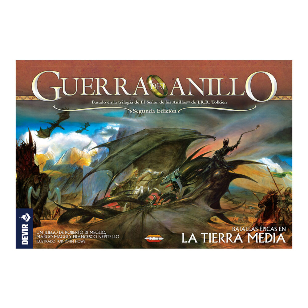 Guerra del anillo. Guerra del anillo es un aclamado juego de estrategia competitivo para 2-4 personas, diseñado por roberto di meglio, marco maggi y francesco nepitello, que permite a sus jugadores sumergirse en el fantástico mundo de el señor de los anillos de j. R. R. Tolkien y experimentar su acción épica, conflicto dramático y personajes memorables. Como jugador de los pueblos libres, estás al mando de las orgullosas huestes de los reinos más importantes de la tercera edad. Desde los señores de los caballos de rohan hasta los soldados de gondor y los señores elfos de rivendel, lideras la defensa de los últimos reinos libres de la tierra media. Enfréntate a los malvados esbirros de sauron en el campo de batalla en un intento desesperado por retrasar su ataque, mientras conduces a la comunidad del anillo en la misión al monte del destino.