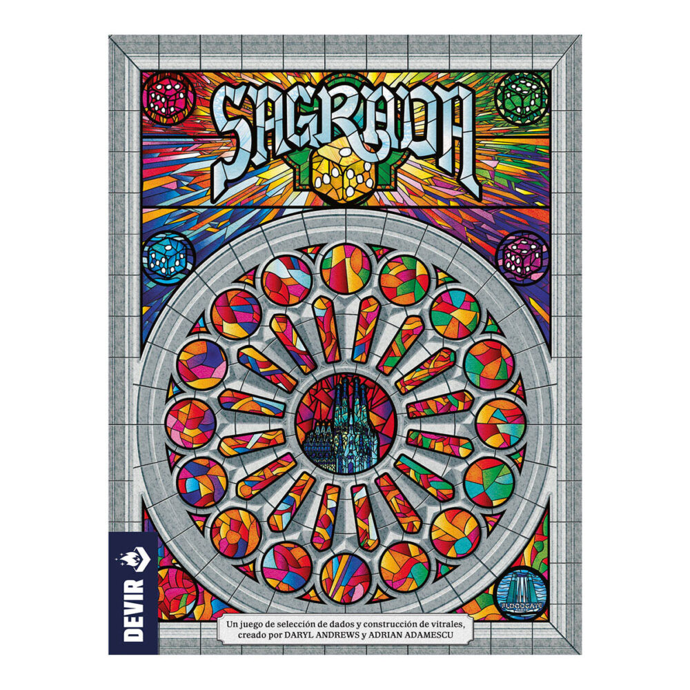 Sagrada. Es un juego de mesa abstracto, en el que los jugadores tomarán el papel de artistas creadores de vitrales que intentarán producir la pieza más hermosa para exhibirla en el templo expiatorio de la sagrada familia de antoni gaudí. Como artistas, manipularemos piezas de vidrio, que en este juego se representan con dados de diferentes colores y grados de opacidad, indicados por el valor del dado, cuanto más bajo sea su valor, menor será su opacidad.   al inicio del juego tendremos que elegir de manera aleatoria dos cartas de patrón y un tablero de marco. De las dos cartas de patrón se elige una, que se emplea durante toda la partida y se intentará completar, mientras que la otra se descarta. Este patrón marca algunas opacidades y número de dado que tendremos que conseguir. También, en la parte inferior, se indica su nivel de dificultad, que nos dará útiles fichas de donativos para poder pagar el uso de las cartas de herramienta del juego y que nos ayudarán a modificar restricciones de las reglas. Al inicio de cada partida de sagrada se colocarán los 90 dados en la bolsa, se elegirá al azar el jugador inicial, que será quien saque de la bolsa, sin mirar, una cantidad de dados igual al doble de jugadores más uno (por ejemplo, si hay 2 jugadores sacaremos 5 dados). La partida se desarrolla en el sentido de las manecillas del reloj y cada jugador puede llevar a cabo las siguientes acciones en cualquier orden: elegir un dado y colocarlo en su vitral teniendo en cuenta que debe estar adyacente a otros dados, usar una carta de herencia pagando su coste en donativos, o pasar un turno sin realizar acciones. Tras el turno del último jugador sigue la ronda, pero en sentido contrario, y los dados restantes van al marcador de ronda, hasta jugar un total de 10 rondas.. Sagrada se puede jugar en modo solitario o con hasta cuatro jugadores, en partidas que duran de 30 a 45 minutos. Es ideal para los amantes de los juegos abstractos como los sudokus o los rompecabezas, ya que intentar armar los patrones con todas las restricciones aplicadas les proporcionará muchas partidas llenas de diversión. Conviértete en un artista del vitral en sagrada, demuestra que eres quien tienes las mejores dotes artísticas y crea la mejor obra de arte para ser exhibida en el templo de la sagrada familia en este juego abstracto de colocación de dados.  consíguelo en tu tienda especializada en juegos de mesa favorita.