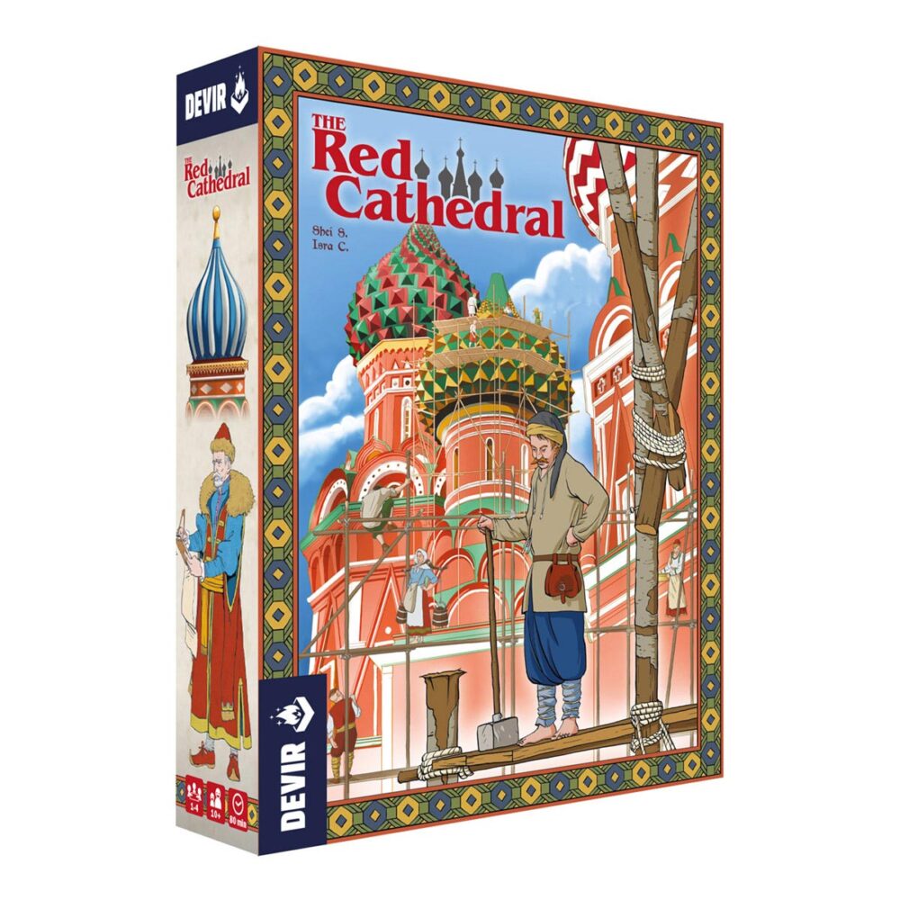 The red cathedral.  el otoño no es el mejor momento para subirse a un andamio en moscú, pero sigue siendo mucho mejor que el invierno. El zar iván quiere resultados, y nuestro equipo demostrará que somos los mejores albañiles de la ciudad. Seguro que si rematamos esos arcos decorativos con las piedras más brillantes, nos aseguraremos de estar en la lista de obreros de confianza del estado. Sheila santos e israel cendrero forman el dúo de diseño de juegos conocido como llama dice. Hasta la fecha han publicado varios títulos con distintas editoriales españolas (1987 channel tunnel, mondrian, smoothies), y the red cathedral es el primer juego que publican con devir.  pedro soto (holmes, sherlock & mycroft, papua) y chema román (el mundo de águila roja) se ocupan del aspecto gráfico del juego, haciendo un homenaje a iván bilibin, un icónico artista ruso del xviii, que aún siendo posterior a la época del juego resulta muy reconocible.