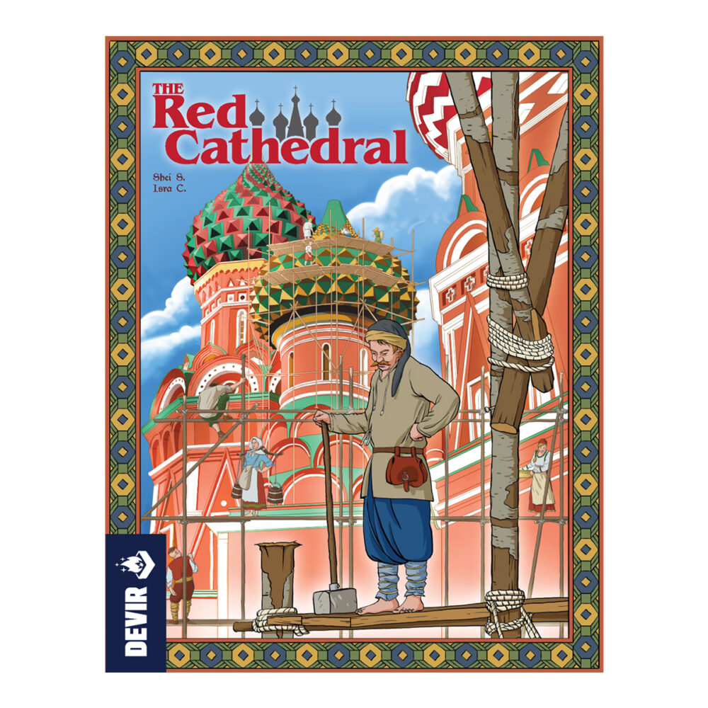 The red cathedral.  el otoño no es el mejor momento para subirse a un andamio en moscú, pero sigue siendo mucho mejor que el invierno. El zar iván quiere resultados, y nuestro equipo demostrará que somos los mejores albañiles de la ciudad. Seguro que si rematamos esos arcos decorativos con las piedras más brillantes, nos aseguraremos de estar en la lista de obreros de confianza del estado. Sheila santos e israel cendrero forman el dúo de diseño de juegos conocido como llama dice. Hasta la fecha han publicado varios títulos con distintas editoriales españolas (1987 channel tunnel, mondrian, smoothies), y the red cathedral es el primer juego que publican con devir.  pedro soto (holmes, sherlock & mycroft, papua) y chema román (el mundo de águila roja) se ocupan del aspecto gráfico del juego, haciendo un homenaje a iván bilibin, un icónico artista ruso del xviii, que aún siendo posterior a la época del juego resulta muy reconocible.