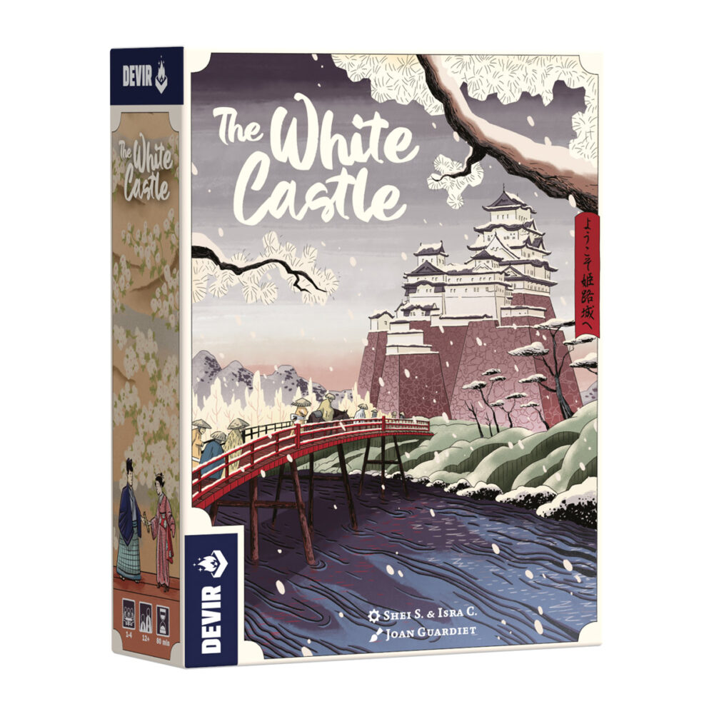 The white castle.  la garza vuela sobre el cielo de himeji mientras el daimio, desde lo alto del castillo, contempla cómo se mueven sus sirvientes. Los jardineros cuidan del estanque, donde viven las carpas koi, los guerreros hacen guardia en las murallas y los cortesanos se amontonan en las puertas, suspirando por una audiencia que les acerque a los círculos más íntimos de la corte. Cuando anochece se encienden los faroles y los trabajadores vuelven con su clan. En the white castle los jugadores controlarán uno de estos clanes con el objetivo de sumar más puntos de victoria que el resto. Para hacerlo, deberán acumular influencia en la corte, gestionar recursos con audacia y colocar a sus trabajadores en el lugar adecuado en el momento adecuado. El juego se puede disfrutar en solitario o en un grupo de hasta 4 jugadores.