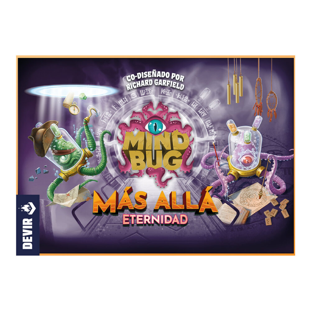 Mindbug más allá: eternidad.  ¡la muerte no es la última frontera en mindbug! De los confines de la eternidad llegan un montón de criaturas dispuestas a combatir en duelos épicos de alto voltaje estratégico. Esta expansión completamente independiente del mindbug original pone a nuestro alcance nuevas tácticas y combinaciones, con criaturas potenciadas y habilidades que puedes jugar desde la pila de descartes. Esta edición incluye más de 50 nuevas cartas con los bichos más extravagantes que puedas imaginar. Jugarás con la horda de zombihormigas, el felinisco, el patohidra, el lémur espectral, el can fantasmal, el rocafante, el conejo berserker, la ratapaloma basurera o la salamandra piromante, entre otras muchas criaturas fantásticas. Como novedad, algunas de estas cartas tienen efectos cuando se encuentran en la pila de descartes, así que la estrategia adquiere una nueva dimensión. El escarabajo escudo, por ejemplo, otorga 1 de poder a las criaturas aliadas cuando se encuentra en la pila de descarte; o el pegaso real te devuelve 1 punto de vida.