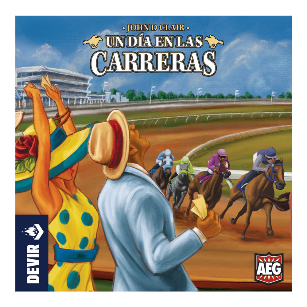 Un día en las carreras.  te has juntado con tus amigos en el hipódromo para pasarlo en grande: ¡un día entero animando, abucheando y apostando a vuestros caballos favoritos! Haz tus apuestas en tiempo real mientras los dados hacen avanzar a los caballos por la pista. Diseñado por john d. Clair (space base, cubitos, dead reckoning, mystic vale) e ilustrado por kirk w. Buckendorf y athena cagle, un día en las carreras se puede disfrutar en pareja o en grupos de hasta 9 jugadores, a partir de 10 años, en sesiones de entre 45 y 90 minutos. Un día en las carreras se juega en 4 rondas. En cada ronda, los jugadores apostarán por un caballo mientras se desarrolla la carrera. Al final de cada carrera, los jugadores ganan o pierden dinero con las apuestas que han hecho. Además, los jugadores obtienen recompensas especiales y apuestan por llegadas insólitas. Después de 4 rondas, ¡el jugador que tenga más dinero será el ganador! Con muy pocas reglas y distintos modos de juego, un día en las carreras es un título muy versátil que se adapta a cualquier situación. En cada partida, uno de los jugadores puede asumir el papel de casa, quien dirige y retransmite la carrera, o bien se puede optar por el uso de una aplicación gratuita que desempeña esta función, tirando automáticamente los dados. Con cada tirada, los caballos avanzarán por el tablero hasta que alguno de ellos cruce la meta. Mientras avanza la carrera, los jugadores apostarán simultáneamente, tan rápido o lento como deseen; sin embargo, no se pueden poner fichas en espacios ya ocupados y una vez colocada una ficha ya no se puede retirar. Hay todo tipo de apuestas, desde intentar acertar al caballo ganador (que acaba en primer lugar), a los que terminan entre los dos o tres primeros o incluso para los que queden últimos. Una vez termina la carrera, se resuelven las apuestas y se reparte el dinero. La emoción, los cambios súbitos de guion y las risas están aseguradas en una partida a un día en las carreras. Tal como ocurre en los hipódromos, el desenlace de una carrera siempre es incierto. El caballo que va en cabeza puede ser superado en cualquier momento. ¿apostarás en seguida para asegurarte las mejores probabilidades? ¿o te esperarás a ver cómo evoluciona la carrera y apostarás en los últimos segundos? La elección es tuya en este juego de apuestas de carreras de caballos en tiempo real.