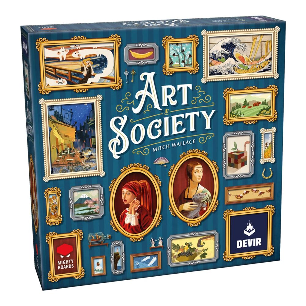 Art society.  eres un entendido en arte que puja por las obras de arte más en boga, componiendo una pinacoteca, decorada con gusto exquisito, que será la envidia de la escena artística local. Pero las modas y tendencias son fugaces y difíciles de predecir. Las pinturas que tú y tus colegas coleccionistas no compréis acabarán en el museo, cambiando el valor de tu colección. ¿quién tendrá la mejor pinacoteca de la ciudad? Diseñado por mitch wallace, art society permite partidas para grupos de entre 2 y 4 jugadores, a partir de 10 años, de unos 45 minutos de duración. El objetivo del juego consiste en sumar la mayor cantidad de puntos coleccionando cuadros (que se obtienen a través de un mecanismo de subasta) y decoraciones en el tablero personal. Sin embargo, el valor de los cuadros irá cambiando a lo largo de la partida, en función de las acciones de los jugadores. ¡adaptarse en cada ronda será clave para ganar la partida! Los cuadros de art society se dividen en 4 categorías distintas, y cada una de ellas va cambiando de valor en función del resultado de las subastas que se realizan en cada turno. Durante las subastas, los jugadores pujan para llevarse cuadros a su pinacoteca y la obra de arte sobrante se va al museo, cosa que aumenta su valor para todos. Además de un tipo específico, los cuadros tienen tamaños y marcos distintos, cosa que puede afectar el espacio que ocupan en la pinacoteca personal de cada jugador. En cada turno, los jugadores deben pensar muy bien donde colocan su nueva obra de arte, para maximizar la puntuación. Si en algún momento no es posible colocar el cuadro porque no hay espacio, se considera excedente y penalizará al final de la partida. Sin embargo, cada jugador cuenta con un asistente que puede aguantar un cuadro; ¡siempre es útil contar con ayuda! Al final de la partida, dependiendo del prestigio de cada grupo de pinturas, se suman más o menos puntos. Además, si se tienen cuadros valiosos en la zona central del tablero, se obtienen puntos de bonificación. ¡da rienda suelta al coleccionista de arte que tienes dentro!