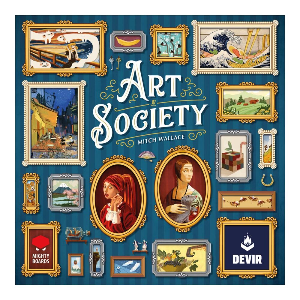 Art society.  eres un entendido en arte que puja por las obras de arte más en boga, componiendo una pinacoteca, decorada con gusto exquisito, que será la envidia de la escena artística local. Pero las modas y tendencias son fugaces y difíciles de predecir. Las pinturas que tú y tus colegas coleccionistas no compréis acabarán en el museo, cambiando el valor de tu colección. ¿quién tendrá la mejor pinacoteca de la ciudad? Diseñado por mitch wallace, art society permite partidas para grupos de entre 2 y 4 jugadores, a partir de 10 años, de unos 45 minutos de duración. El objetivo del juego consiste en sumar la mayor cantidad de puntos coleccionando cuadros (que se obtienen a través de un mecanismo de subasta) y decoraciones en el tablero personal. Sin embargo, el valor de los cuadros irá cambiando a lo largo de la partida, en función de las acciones de los jugadores. ¡adaptarse en cada ronda será clave para ganar la partida! Los cuadros de art society se dividen en 4 categorías distintas, y cada una de ellas va cambiando de valor en función del resultado de las subastas que se realizan en cada turno. Durante las subastas, los jugadores pujan para llevarse cuadros a su pinacoteca y la obra de arte sobrante se va al museo, cosa que aumenta su valor para todos. Además de un tipo específico, los cuadros tienen tamaños y marcos distintos, cosa que puede afectar el espacio que ocupan en la pinacoteca personal de cada jugador. En cada turno, los jugadores deben pensar muy bien donde colocan su nueva obra de arte, para maximizar la puntuación. Si en algún momento no es posible colocar el cuadro porque no hay espacio, se considera excedente y penalizará al final de la partida. Sin embargo, cada jugador cuenta con un asistente que puede aguantar un cuadro; ¡siempre es útil contar con ayuda! Al final de la partida, dependiendo del prestigio de cada grupo de pinturas, se suman más o menos puntos. Además, si se tienen cuadros valiosos en la zona central del tablero, se obtienen puntos de bonificación. ¡da rienda suelta al coleccionista de arte que tienes dentro!