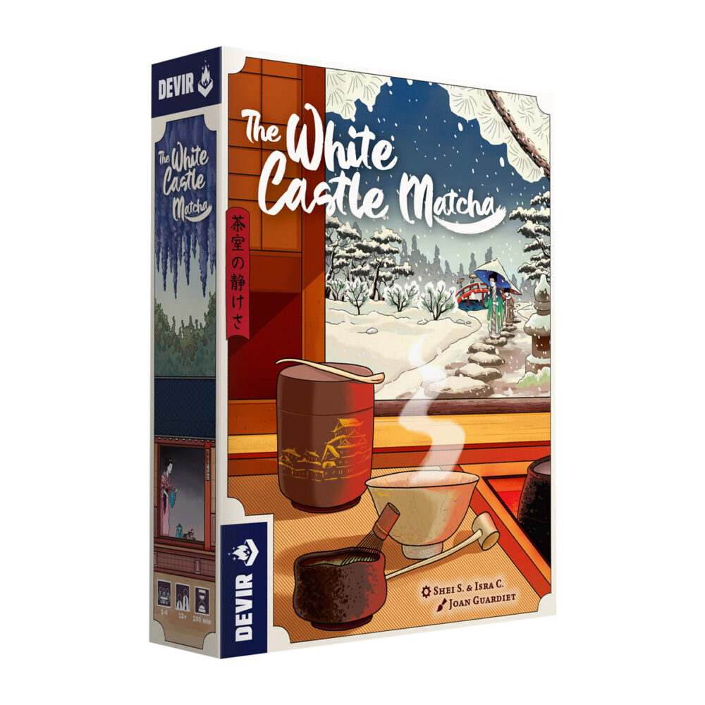 The white castle: matcha.  ¡expande the white castle con un nuevo tablero y más acciones a tu alcance! Matcha incorpora un montón de componentes que darán variabilidad a tus partidas: un nuevo puente con sus propios dados, nuevos espacios donde conseguir influencia (la casa de té) y obtener recursos (el mirador del estanque), nuevos miembros del clan (las geishas) y un recurso extra, el chasen. También dispondrás de un turno extra para tratar de conseguir el máximo número de puntos de influencia. Obra de sheila santos e israel cendrero (el dúo conocido como llama dice, autores de the red cathedral) y un apartado gráfico evocador a cargo de joan guardiet, the white castle: matcha es la primera expansión de the white castle. Esta expansión incluye una extensión para el tablero central, 1 puente verde, 5 dados verdes, 16 monedas, 26 losetas, 4 tableros personales, 20 figuras de geisha y 39 cartas.
