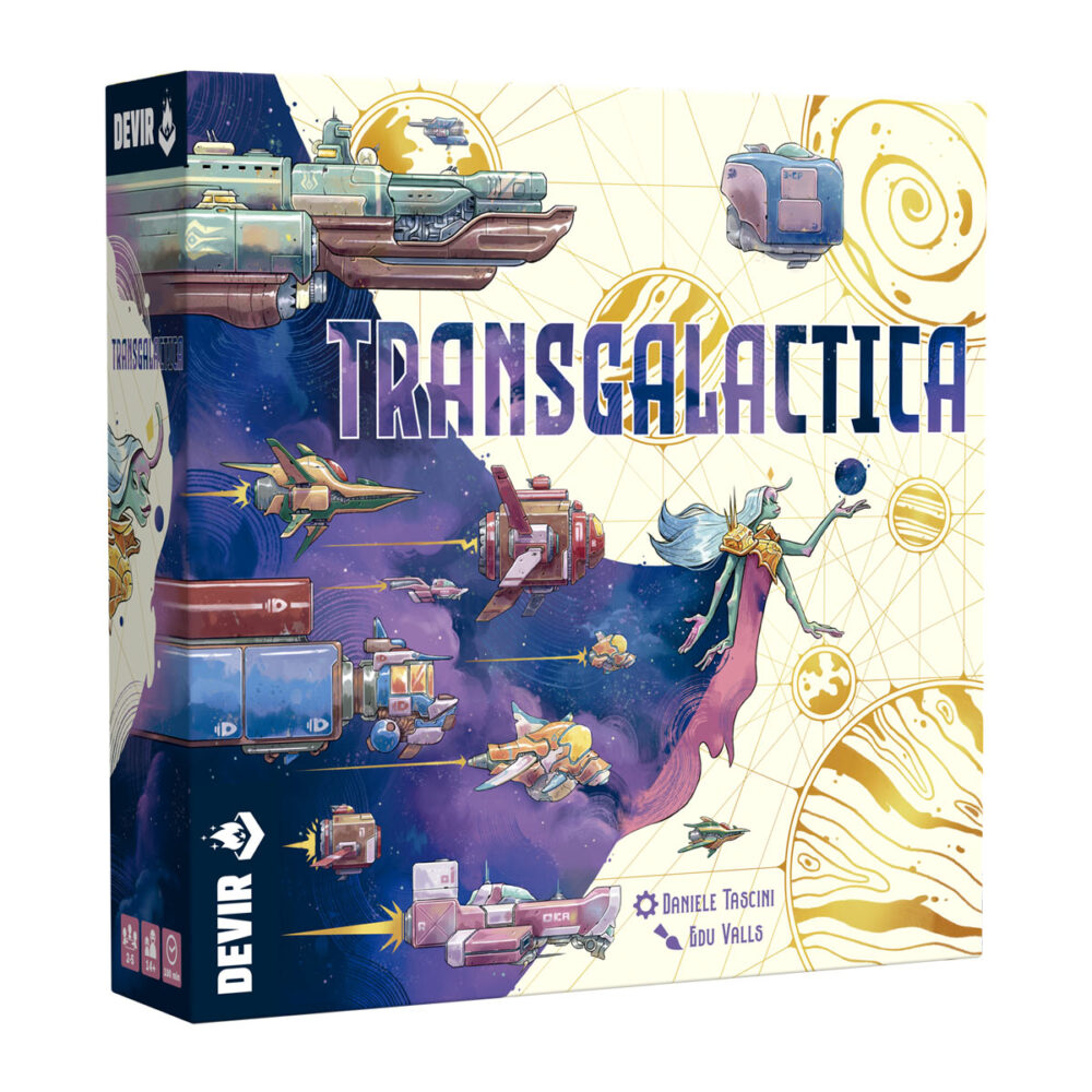Transgalactica.  el senado galáctico ha lanzado el "decreto transgaláctico" para aumentar su conocimiento e influencia más allá de los ya conocidos confines de la galaxia. Flotas de todos los planetas han sido enviadas a las estrellas en busca de aventuras, riquezas y (con suerte) un asiento influyente en las altas esferas de gobierno que se encuentran más allá del espacio conocido. Transgalactica es un juego de colocación de trabajadores y construcción de motores con un cierto nivel de interacción entre los jugadores. Para prosperar en este juego, viajarás a los confines de la galaxia, mejorarás el nivel de tu flota, competirás con otras flotas por avances tecnológicos, construirás una red comercial y también enviarás representantes al senado galáctico para reclamar ventajas políticas.