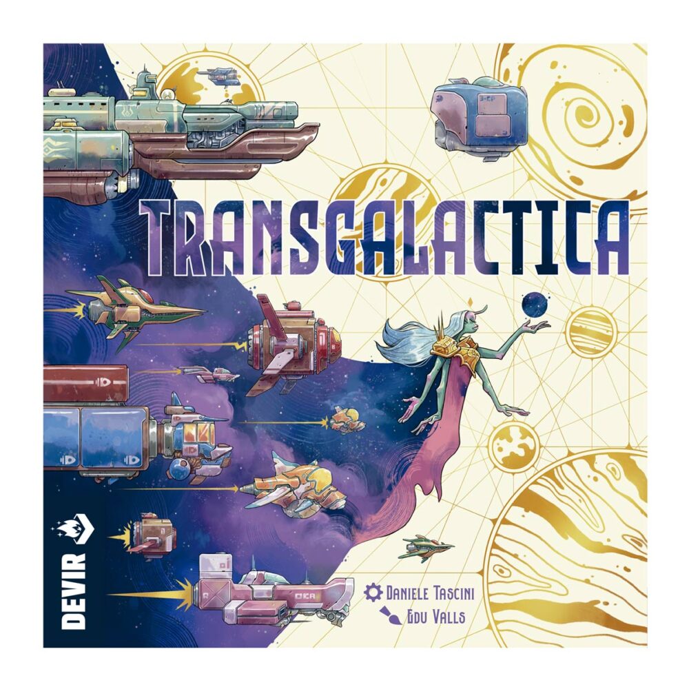 Transgalactica.  el senado galáctico ha lanzado el "decreto transgaláctico" para aumentar su conocimiento e influencia más allá de los ya conocidos confines de la galaxia. Flotas de todos los planetas han sido enviadas a las estrellas en busca de aventuras, riquezas y (con suerte) un asiento influyente en las altas esferas de gobierno que se encuentran más allá del espacio conocido. Transgalactica es un juego de colocación de trabajadores y construcción de motores con un cierto nivel de interacción entre los jugadores. Para prosperar en este juego, viajarás a los confines de la galaxia, mejorarás el nivel de tu flota, competirás con otras flotas por avances tecnológicos, construirás una red comercial y también enviarás representantes al senado galáctico para reclamar ventajas políticas.