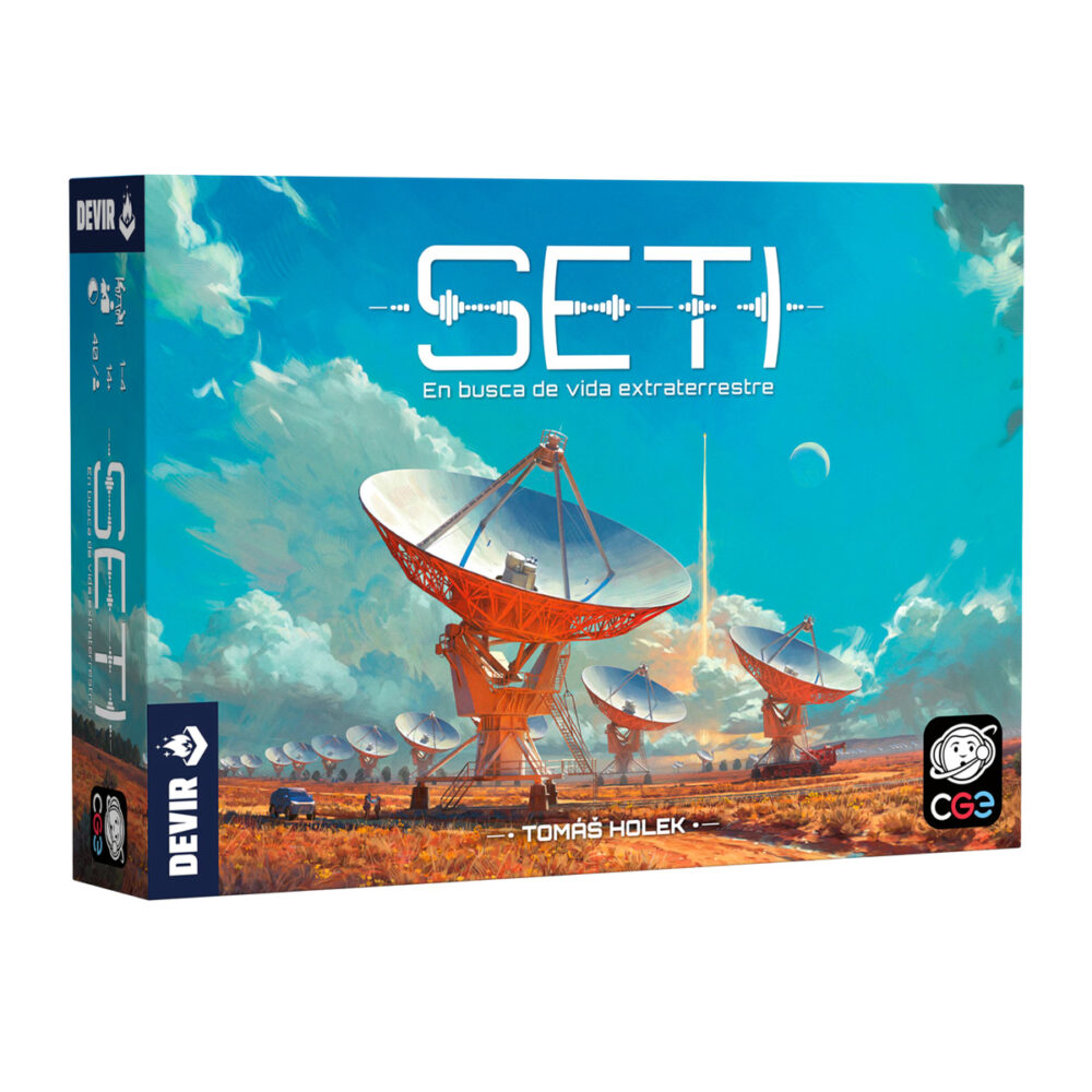 Seti.  observa con atención una porción aleatoria de cielo y encontrarás un millón de galaxias, cada una con miles de millones de estrellas. Las estrellas pueden tener planetas; los planetas pueden tener vida; la vida puede volverse inteligente. Y eso significa que, dondequiera que apuntes tu telescopio, podrías estar mirando a alguien que te está mirando a ti. Seti (acrónimo de search for extraterrestrial intelligence) es un juego de exploración y, en definitiva, de descubrimiento. Sabes que ahí fuera hay vida extraterrestre. Solo tienes que encontrarla. Mediante un uso sensato de recursos limitados, lanzarás sondas, explorarás planetas, escucharás las estrellas, e impulsarás la ciencia. Cada jugador controla una agencia de exploración espacial, basándose en tecnologías y técnicas del mundo real para desentrañar algunos de los mayores misterios de la humanidad.