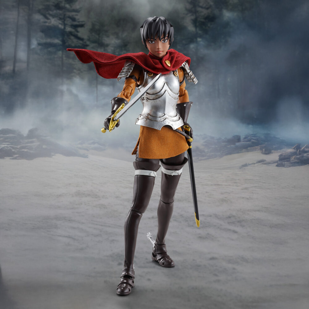 Casca the band of the hawk berserk sh figuarts. Tamashii añade a su colección s. H. Figuarts, la figura articulada de casca, miembro de la banda del halcón en las películas de animación "berserk: the golden age arch" ("berserk: la edad de oro" en españa). El desarrollo de esta figura de 15 cm de altura ha sido supervisado por studio gaga y cuenta con unas proporciones realistas, con un rostro fielmente reproducido mediante impresión digital. La armadura se ha coloreado de tal forma que refleja su uso en batalla. Se ha utilizado tela para confeccionar tanto la falda como la capa, esta última con alambre interno que permite recrear poses dinámicas y naturales. Se incluye 1x casco articulado (junto a 1x pieza de flequillo) que se puede abrir y cerrar, 4x pares de manos, 1x placa facial adicional y 1x espada. Unidades limitadas.