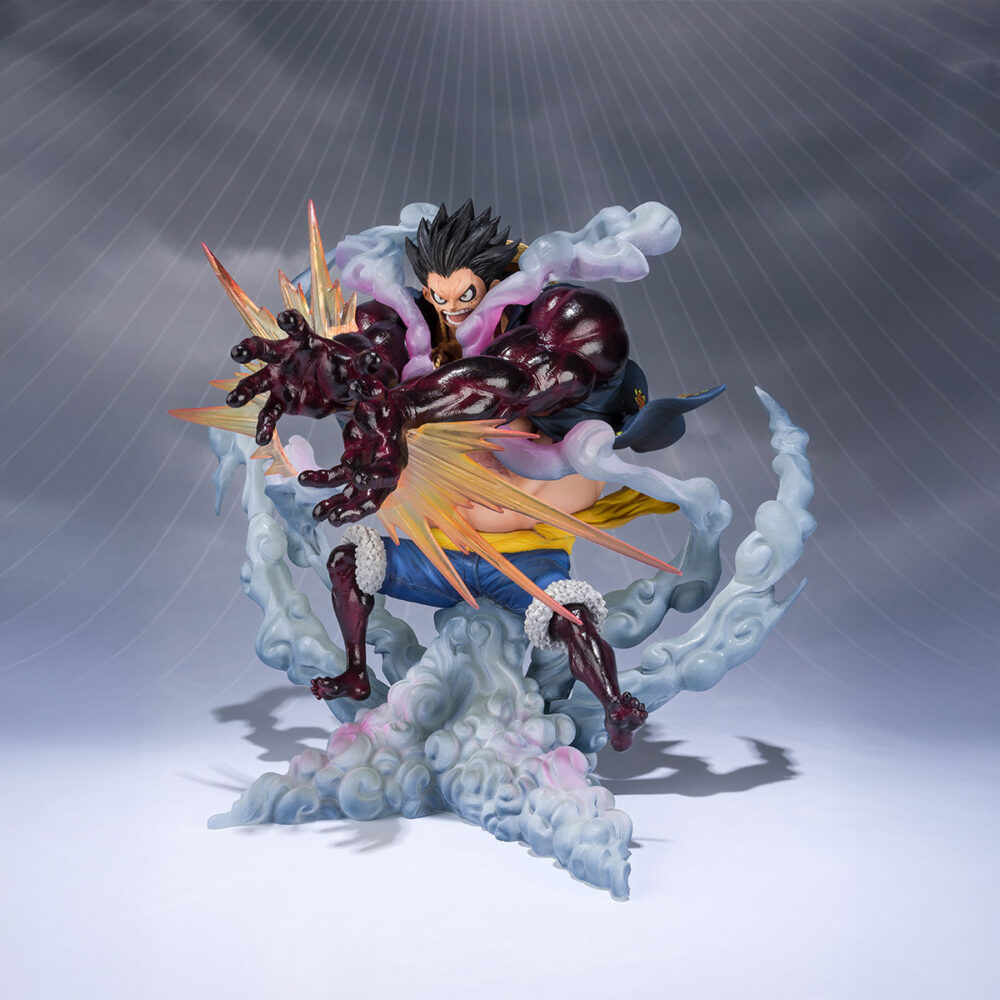 Monkey d luffy gear 4 leo bazooka one piece figuarts zero. Tamashii nations vuelve a presentar en su colección figuarts zero esta figura estática de monkey d. Luffy en su poderosa transformación gear 4, ejecutando el ataque leo bazooka. Inspirada en el personaje de la serie "one piece", la figura mide aproximadamente 18 cm y está fabricada en pvc. Presenta una pose de gran dinamismo con expresión feroz, colores intensos y piezas translúcidas que recrean el vapor y la fuerza del ataque. Se muestra en una base con efectos especiales. Unidades limitadas.