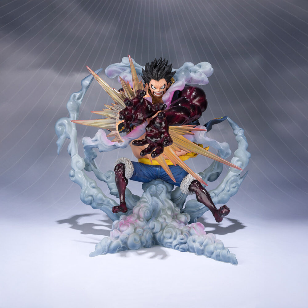 Monkey d luffy gear 4 leo bazooka one piece figuarts zero. Tamashii nations vuelve a presentar en su colección figuarts zero esta figura estática de monkey d. Luffy en su poderosa transformación gear 4, ejecutando el ataque leo bazooka. Inspirada en el personaje de la serie "one piece", la figura mide aproximadamente 18 cm y está fabricada en pvc. Presenta una pose de gran dinamismo con expresión feroz, colores intensos y piezas translúcidas que recrean el vapor y la fuerza del ataque. Se muestra en una base con efectos especiales. Unidades limitadas.