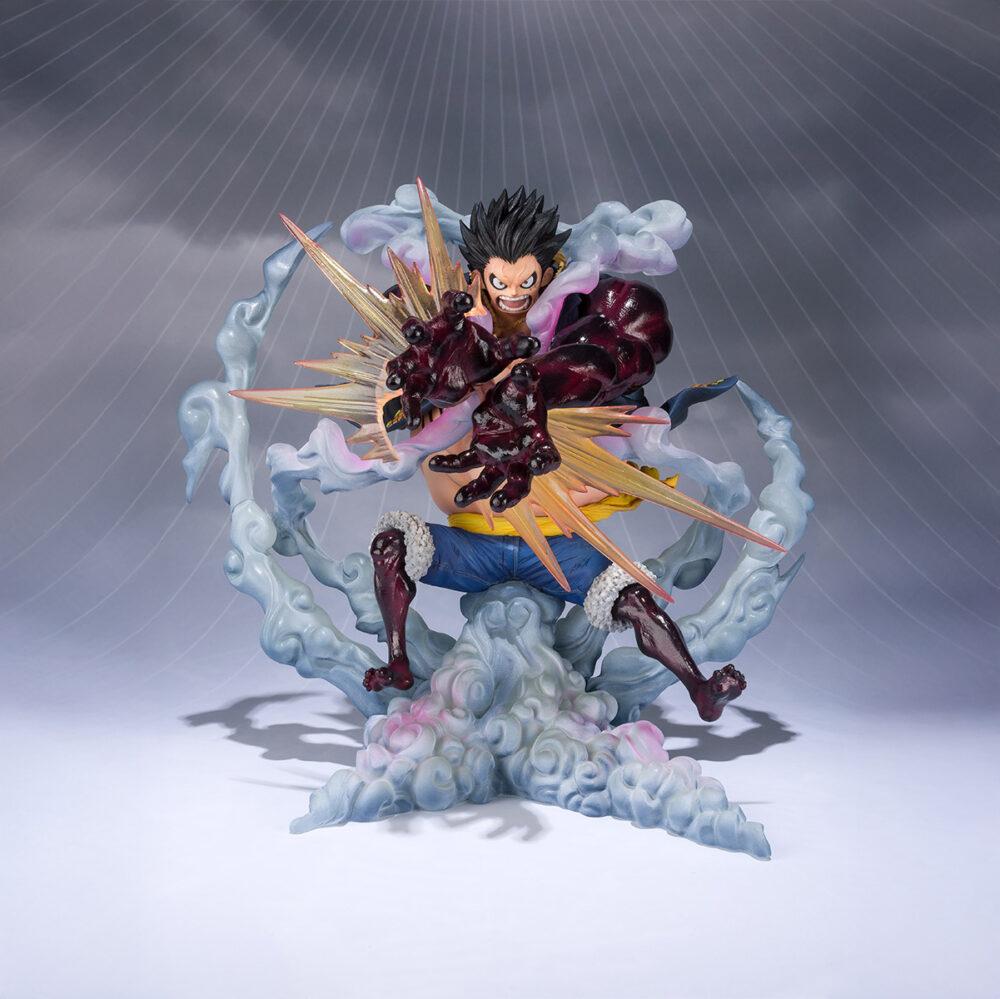 Monkey d luffy gear 4 leo bazooka one piece figuarts zero. Tamashii nations vuelve a presentar en su colección figuarts zero esta figura estática de monkey d. Luffy en su poderosa transformación gear 4, ejecutando el ataque leo bazooka. Inspirada en el personaje de la serie "one piece", la figura mide aproximadamente 18 cm y está fabricada en pvc. Presenta una pose de gran dinamismo con expresión feroz, colores intensos y piezas translúcidas que recrean el vapor y la fuerza del ataque. Se muestra en una base con efectos especiales. Unidades limitadas.
