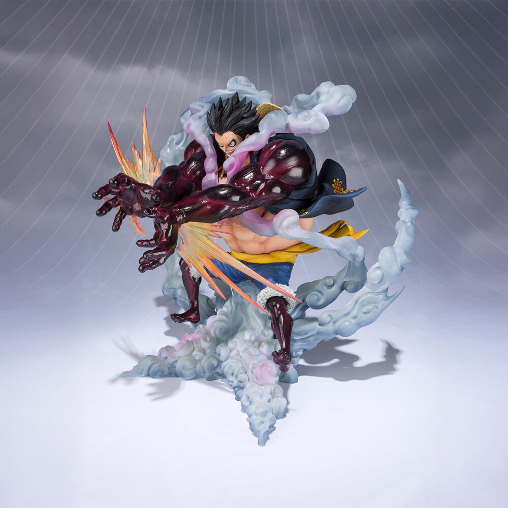 Monkey d luffy gear 4 leo bazooka one piece figuarts zero. Tamashii nations vuelve a presentar en su colección figuarts zero esta figura estática de monkey d. Luffy en su poderosa transformación gear 4, ejecutando el ataque leo bazooka. Inspirada en el personaje de la serie "one piece", la figura mide aproximadamente 18 cm y está fabricada en pvc. Presenta una pose de gran dinamismo con expresión feroz, colores intensos y piezas translúcidas que recrean el vapor y la fuerza del ataque. Se muestra en una base con efectos especiales. Unidades limitadas.