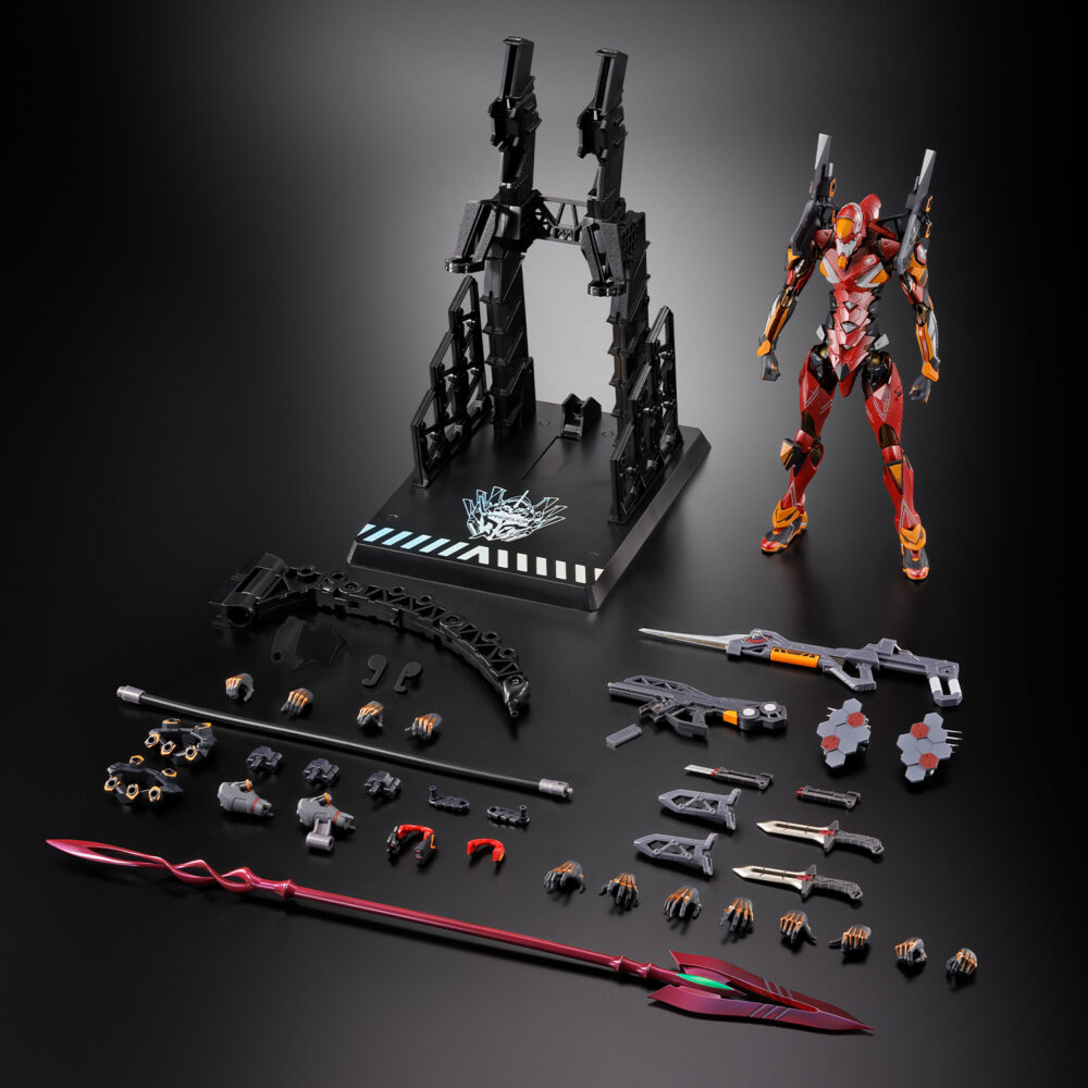 Eva unit 02 30th with the spear of gaius evangelion metal build.  para conmemorar el 30 aniversario de la serie evangelion , bandai spirits presenta una edición especial de metal build: eva unit 02 , ahora equipada con la impresionante lanza de cassius y una base personalizada. Este set de figuras de lujo incluye el cuerpo de la unidad eva 02 (mismas especificaciones que el lanzamiento de 2019), mejorado con la recién esculpida lanza de cassius, de aproximadamente 400 mm de longitud y con acabados transparentes y pintura metalizada para una apariencia premium. La base negra incluida lleva el logo del 30. º aniversario estampado en lámina holográfica e incluye accesorios de exhibición, como piezas especiales para sujetar la lanza y articulaciones para exhibiciones aéreas. Un proyecto colaborativo con la tienda oficial de evangelion, esta es una pieza central de celebración que los fanáticos no querrán perderse.