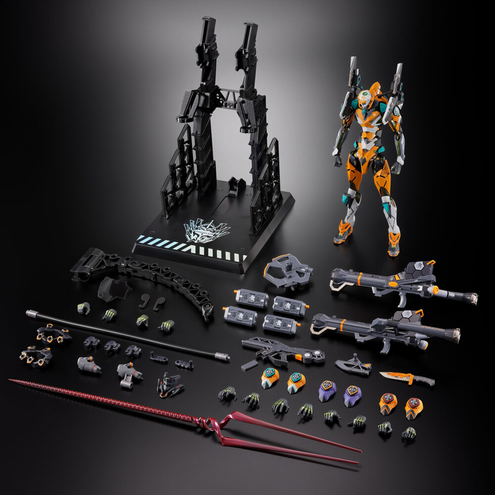 Eva unit 00 / unit 00 modified with the spear of gaius evangelion metal build.  para celebrar el 30. ° aniversario de la serie evangelion , bandai spirits presenta una edición especial metal build eva unit 00 / unit 00 modified , completa con la icónica lanza de longinus y una base de exhibición conmemorativa. Este set de figuras premium incluye la unidad eva 00, fielmente elaborada con detalles intrincados y articulación dinámica. Incluye una lanza de longino recién esculpida, de aproximadamente 380 mm de longitud, mejorada con piezas transparentes y pintura metálica para un acabado de lujo. El set también incluye una base de exhibición negra personalizada, adornada con el logo del 30. º aniversario en lámina holográfica, piezas especiales para sujetar la lanza y articulaciones para poses aéreas. Imprescindible para los coleccionistas de evangelion, este lanzamiento conmemorativo combina artesanía de alta gama con accesorios exclusivos para crear una pieza central inolvidable.
