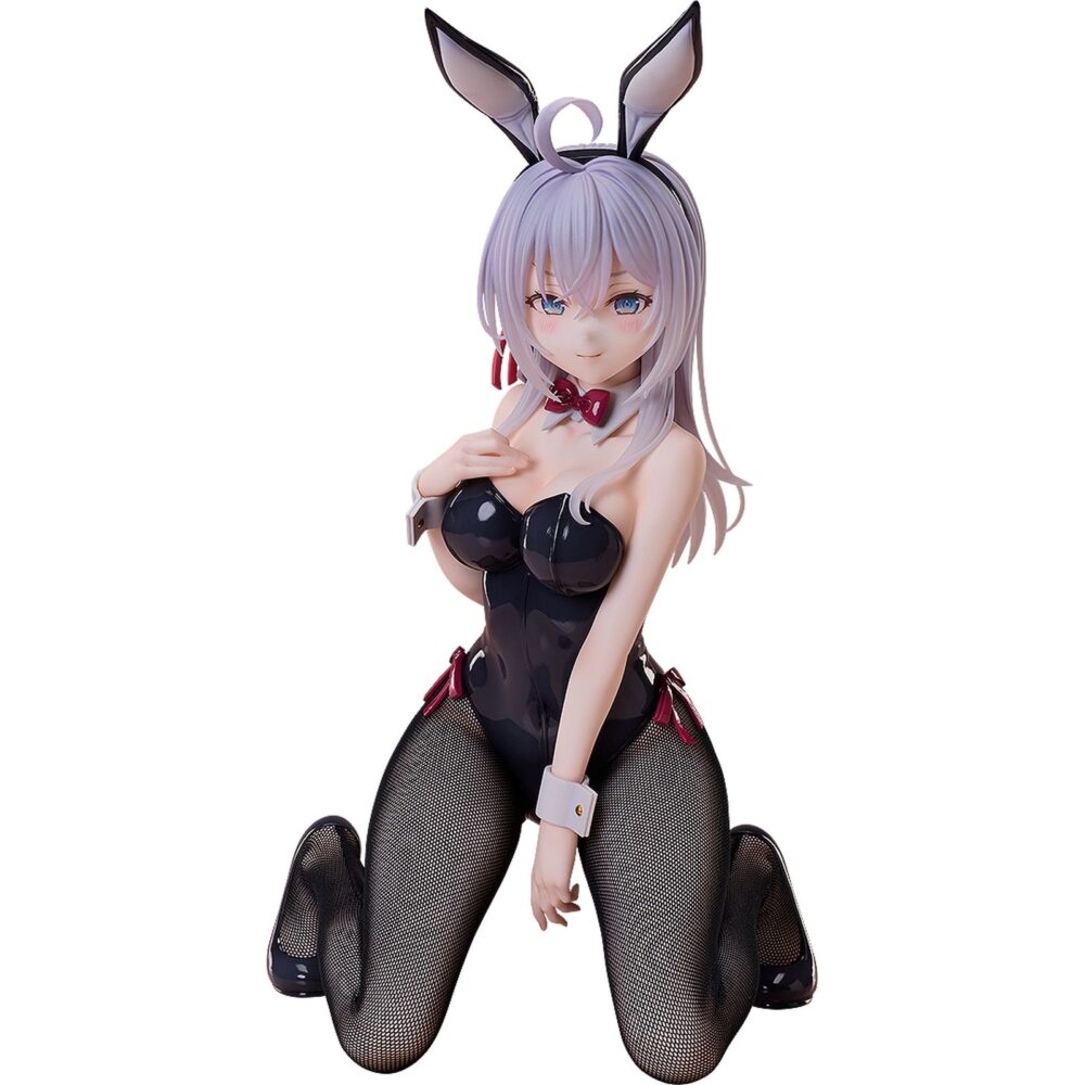 Alisa mikhailovna kujou bunny version alya sometimes hides her feelings in russian 1/4 scale. Freeing introduce a su línea de productos la figura a escala 1/4 de alisa mikhailovna kujou en su versión conejita (también conocida como alya), protagonista del anime "alya sometimes hides her feelings in russian". Se presenta con un espectacular traje de conejita negro con detalles en borgoña, confeccionado con medias de rejilla realistas y acabado brillante para un look elegante y sofisticado. Su pose arrodillada transmite una mezcla de encanto y atrevimiento. La figura mide aproximadamente 30 cm y está cuidadosamente pintada para resaltar cada detalle.
