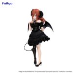 NAKANO MIKU THE QUINTESSANTIAL QUINTUPLETS SPECIALS BICUTE DARK. Furyu incorpora a su colección BiCute Dark la figura de Nakano Miku, inspirada en su aparición en el anime "The Quintessential Quintuplets Specials 2". Esta figura mide aproximadamente 25 cm y está fabricada en ATBC-PVC, ABS y fibras de poliéster. Se presenta vestida de negro, con alas de murciélago y una larga cola con punta de corazón. Incluye una base circular transparente para su estabilidad.