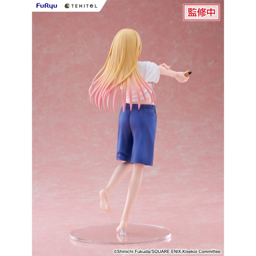 Marin kitagawa gojo’s gym uniform my dress-up darling tenitol tall.  furyu añade a su colección tenitol tall la figura de marin kitagawa con el uniforme de gimnasia de wakana gojo, basada en su aparición en el anime "my dress-up darling". Está representada poniéndose crema en una postura dinámica y sexy. La figura mide aproximadamente 30 cm y cuenta con una base circular transparente que le aporta estabilidad.