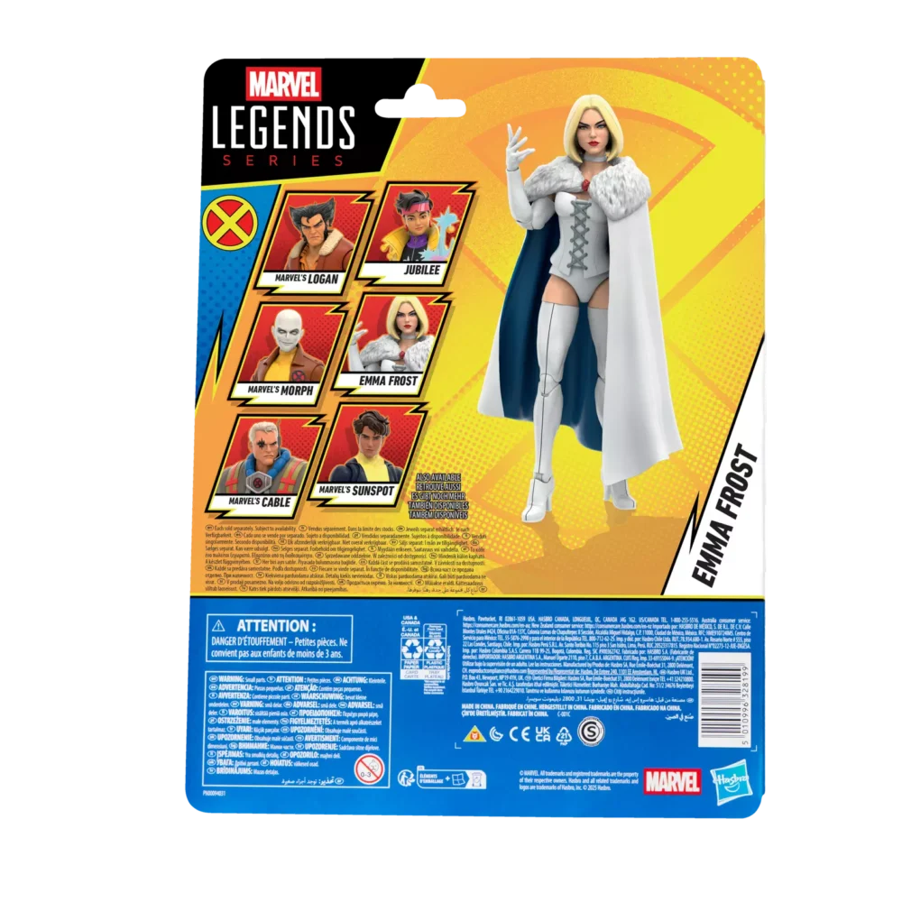 Emma frost x-men 97 marvel legends series. Esta figura marvel coleccionable tiene una escala de 15 cm y está inspirada en la apariencia del personaje en la serie x-men '97 de marvel studios. Este set de figura de acción de marvel viene con 3 accesorios, incluyendo una cabeza y manos alternativas. Las figuras de acción marvel de hasbro a escala de 15 cm son ideales para exhibirlas en las colecciones de los fans. Reimagina escenas inspiradas en la serie en tus estantes con los artículos de colección de marvel. Esta figura cuenta con diseño premium y cabeza, brazos y piernas completamente articulables escala de la figura: 15 cm copyright 2025 marvel. Hasbro y todos los términos relacionados son marcas registradas de hasbro.