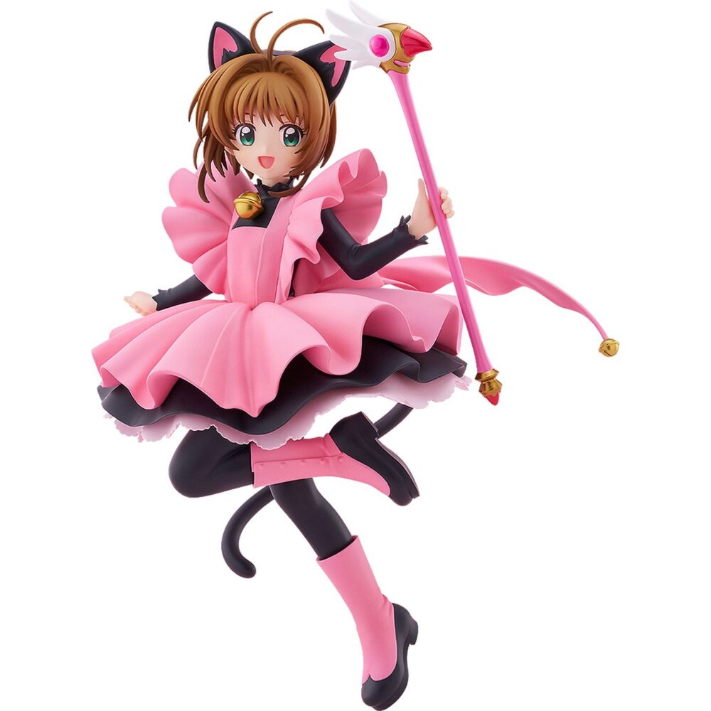 SAKURA KINOMOTO: BLACK CAT COSTUME CARDCAPTOR SAKURA POP UP PARADE L. Good Smile Company introduce en la línea Pop Up Parade L la figura de Sakura Kinomoto con disfraz de gato negro, inspirada en su personaje del anime "Cardcaptor Sakura". Esta figura de unos 22 cm combina una presencia impactante con la accesibilidad de la colección, e incluye base circular transparente para exposición.
