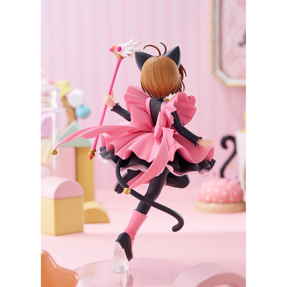 Sakura kinomoto: black cat costume cardcaptor sakura pop up parade l. Good smile company introduce en la línea pop up parade l la figura de sakura kinomoto con disfraz de gato negro, inspirada en su personaje del anime "cardcaptor sakura". Esta figura de unos 22 cm combina una presencia impactante con la accesibilidad de la colección, e incluye base circular transparente para exposición.
