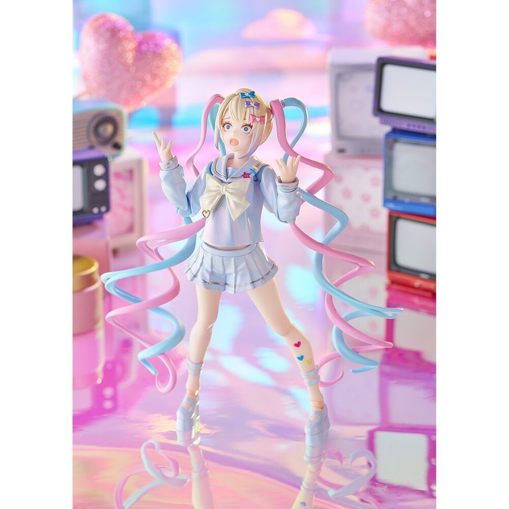 Omgkawaiiangel needy streamer overload figma. Good smile company incorpora a su colección figma la figura de omg kawaii angel, la protagonista del videojuego "needy streamer overload". Esta figura articulada de 15 cm de altura incluye 4x placas faciales (sonriente, alegre, guiñando un ojo y asustada), 1x gato y 6x manos intercambiables. Se presenta con su característico traje azul (decorado con lazos y corazones) y las típicas coletas que le aportan dinamismo. Como parte de la colección cuenta con su base hexagonal semitransparente con el logotipo de figma.