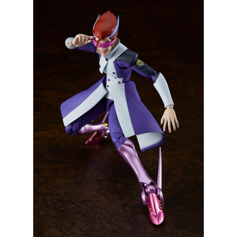 Straight cougar s-cry-ed plamatea. Good smile company presenta, dentro de la colección plamatea, el set de montaje de straight cougar, el veloz personaje del anime "s-cry-ed". Una vez montada esta maqueta articulada mide aproximadamente 17 cm. Incluye 3x placas faciales sonrientes, 3x placas faciales adicionales con calcomanías para personalizar las expresiones y 2x piernas con parte extensible para colocar en su forma "radical good speed – leg unit only" que permiten además elegir entre pistones largos o cortos. La figura se puede mostrar con o sin gafas de sol, o con ellas levantadas gracias a las partes opcionales de la cabeza. Todas las piezas vienen separadas por colores y algunas están pintadas para facilitar el montaje sin necesidad de pintura posterior. Incluye base hexagonal articulada para exposición.