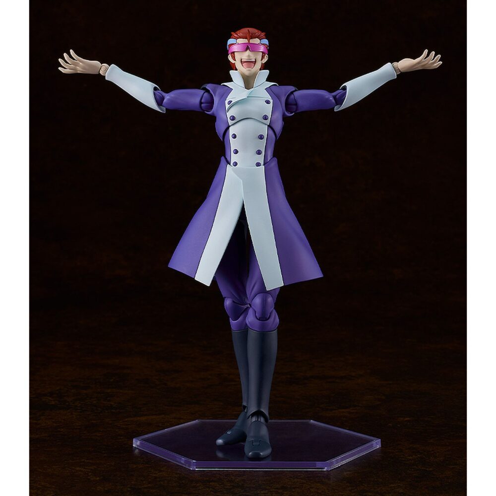 Straight cougar s-cry-ed plamatea. Good smile company presenta, dentro de la colección plamatea, el set de montaje de straight cougar, el veloz personaje del anime "s-cry-ed". Una vez montada esta maqueta articulada mide aproximadamente 17 cm. Incluye 3x placas faciales sonrientes, 3x placas faciales adicionales con calcomanías para personalizar las expresiones y 2x piernas con parte extensible para colocar en su forma "radical good speed – leg unit only" que permiten además elegir entre pistones largos o cortos. La figura se puede mostrar con o sin gafas de sol, o con ellas levantadas gracias a las partes opcionales de la cabeza. Todas las piezas vienen separadas por colores y algunas están pintadas para facilitar el montaje sin necesidad de pintura posterior. Incluye base hexagonal articulada para exposición.