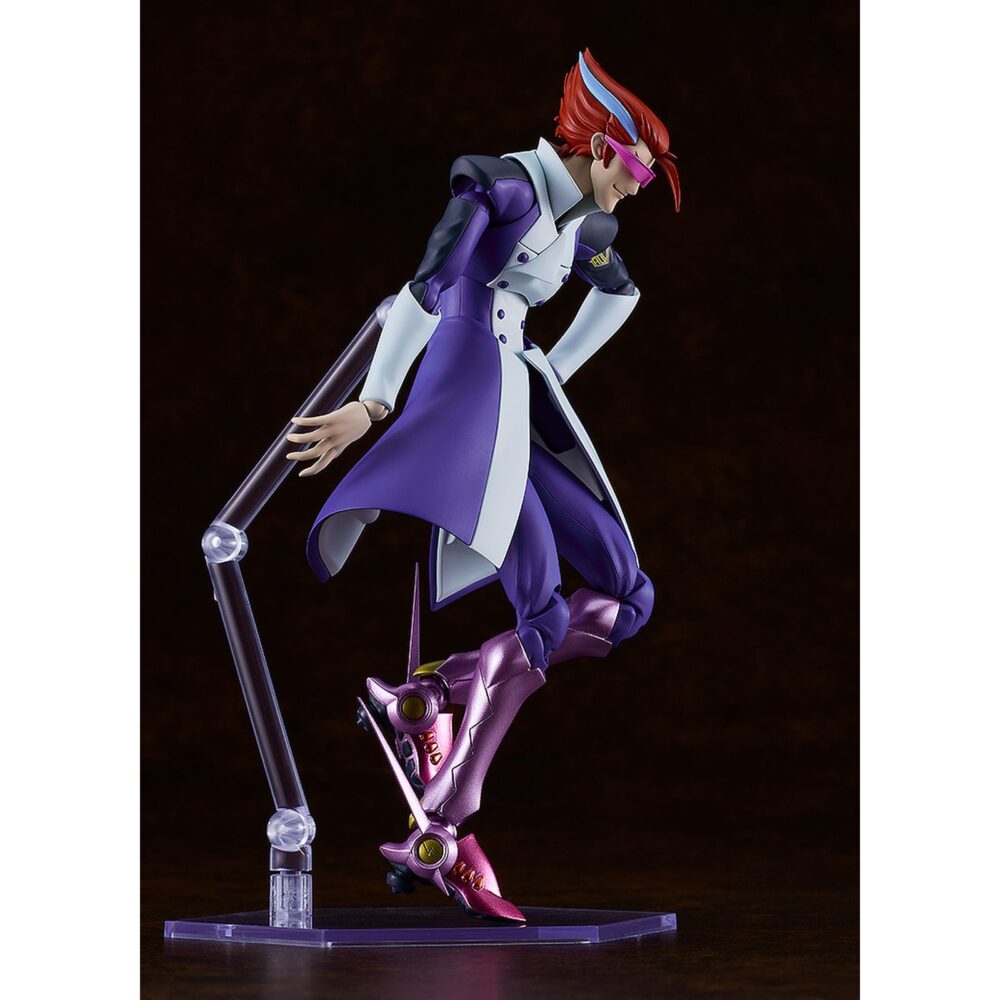 Straight cougar s-cry-ed plamatea. Good smile company presenta, dentro de la colección plamatea, el set de montaje de straight cougar, el veloz personaje del anime "s-cry-ed". Una vez montada esta maqueta articulada mide aproximadamente 17 cm. Incluye 3x placas faciales sonrientes, 3x placas faciales adicionales con calcomanías para personalizar las expresiones y 2x piernas con parte extensible para colocar en su forma "radical good speed – leg unit only" que permiten además elegir entre pistones largos o cortos. La figura se puede mostrar con o sin gafas de sol, o con ellas levantadas gracias a las partes opcionales de la cabeza. Todas las piezas vienen separadas por colores y algunas están pintadas para facilitar el montaje sin necesidad de pintura posterior. Incluye base hexagonal articulada para exposición.