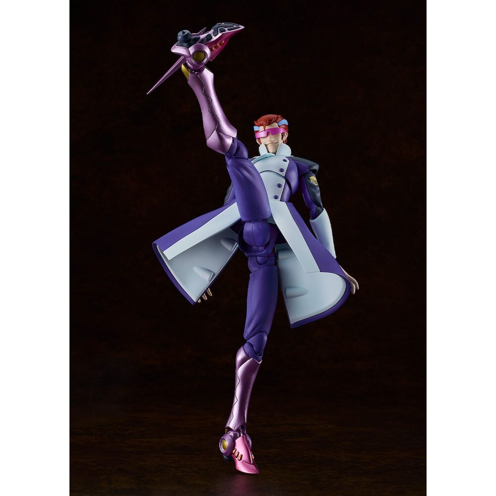 Straight cougar s-cry-ed plamatea. Good smile company presenta, dentro de la colección plamatea, el set de montaje de straight cougar, el veloz personaje del anime "s-cry-ed". Una vez montada esta maqueta articulada mide aproximadamente 17 cm. Incluye 3x placas faciales sonrientes, 3x placas faciales adicionales con calcomanías para personalizar las expresiones y 2x piernas con parte extensible para colocar en su forma "radical good speed – leg unit only" que permiten además elegir entre pistones largos o cortos. La figura se puede mostrar con o sin gafas de sol, o con ellas levantadas gracias a las partes opcionales de la cabeza. Todas las piezas vienen separadas por colores y algunas están pintadas para facilitar el montaje sin necesidad de pintura posterior. Incluye base hexagonal articulada para exposición.