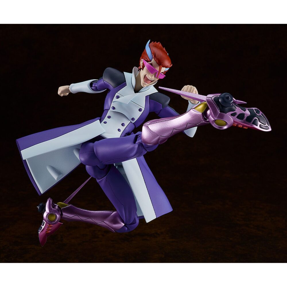 Straight cougar s-cry-ed plamatea. Good smile company presenta, dentro de la colección plamatea, el set de montaje de straight cougar, el veloz personaje del anime "s-cry-ed". Una vez montada esta maqueta articulada mide aproximadamente 17 cm. Incluye 3x placas faciales sonrientes, 3x placas faciales adicionales con calcomanías para personalizar las expresiones y 2x piernas con parte extensible para colocar en su forma "radical good speed – leg unit only" que permiten además elegir entre pistones largos o cortos. La figura se puede mostrar con o sin gafas de sol, o con ellas levantadas gracias a las partes opcionales de la cabeza. Todas las piezas vienen separadas por colores y algunas están pintadas para facilitar el montaje sin necesidad de pintura posterior. Incluye base hexagonal articulada para exposición.