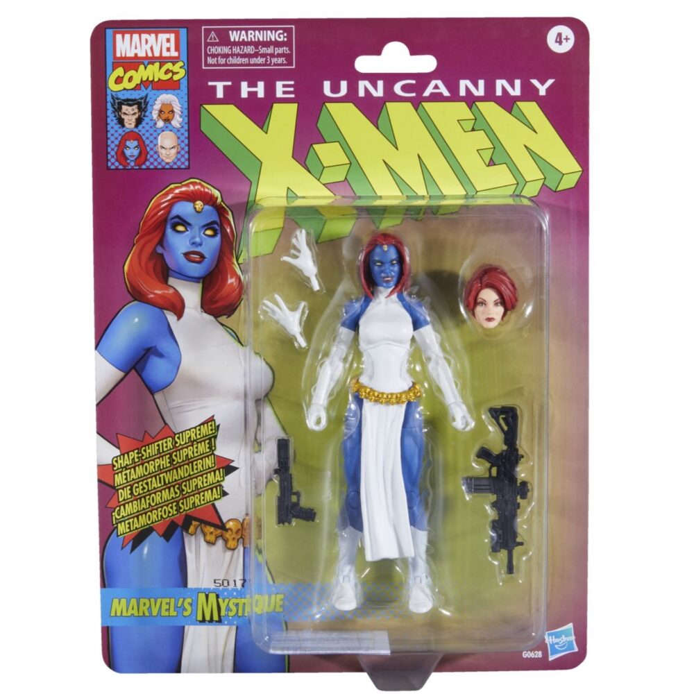 Mystique x-men marvel legends series. Hasbro presenta dentro de la colección marvel legends series esta figura articulada de marvel's mystique (conocida como mística en españa) inspirada en su aparición en la historia de "x-men" de la colección marvel comics. Mide aproximadamente 15 cm y cuenta con más de 20 puntos de articulación para recrear poses dinámicas. Incluye: 2x manos intercambiables, 1x cabeza alternativa que la muestra transformada en jean grey y 2x armas. Destaca su diseño fiel al personaje con un acabado premium y presentación tipo blíster con estética retro. Unidades limitadas.