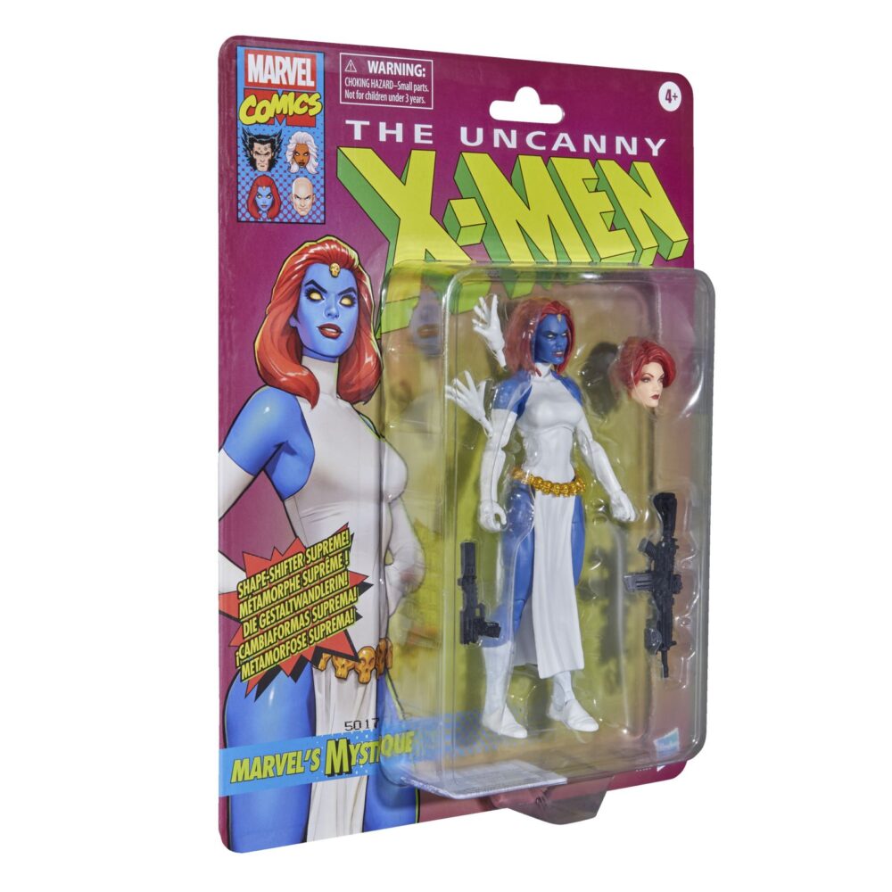 Mystique x-men marvel legends series. Hasbro presenta dentro de la colección marvel legends series esta figura articulada de marvel's mystique (conocida como mística en españa) inspirada en su aparición en la historia de "x-men" de la colección marvel comics. Mide aproximadamente 15 cm y cuenta con más de 20 puntos de articulación para recrear poses dinámicas. Incluye: 2x manos intercambiables, 1x cabeza alternativa que la muestra transformada en jean grey y 2x armas. Destaca su diseño fiel al personaje con un acabado premium y presentación tipo blíster con estética retro. Unidades limitadas.