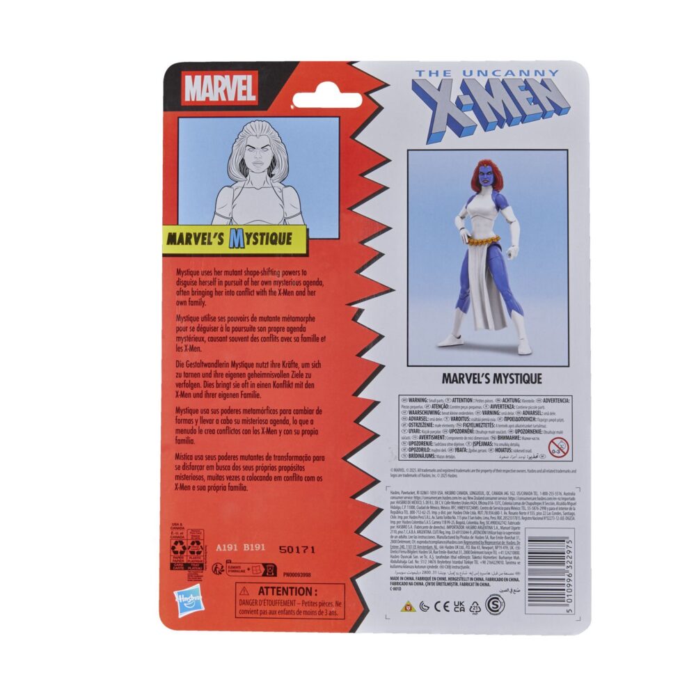 Mystique x-men marvel legends series. Hasbro presenta dentro de la colección marvel legends series esta figura articulada de marvel's mystique (conocida como mística en españa) inspirada en su aparición en la historia de "x-men" de la colección marvel comics. Mide aproximadamente 15 cm y cuenta con más de 20 puntos de articulación para recrear poses dinámicas. Incluye: 2x manos intercambiables, 1x cabeza alternativa que la muestra transformada en jean grey y 2x armas. Destaca su diseño fiel al personaje con un acabado premium y presentación tipo blíster con estética retro. Unidades limitadas.