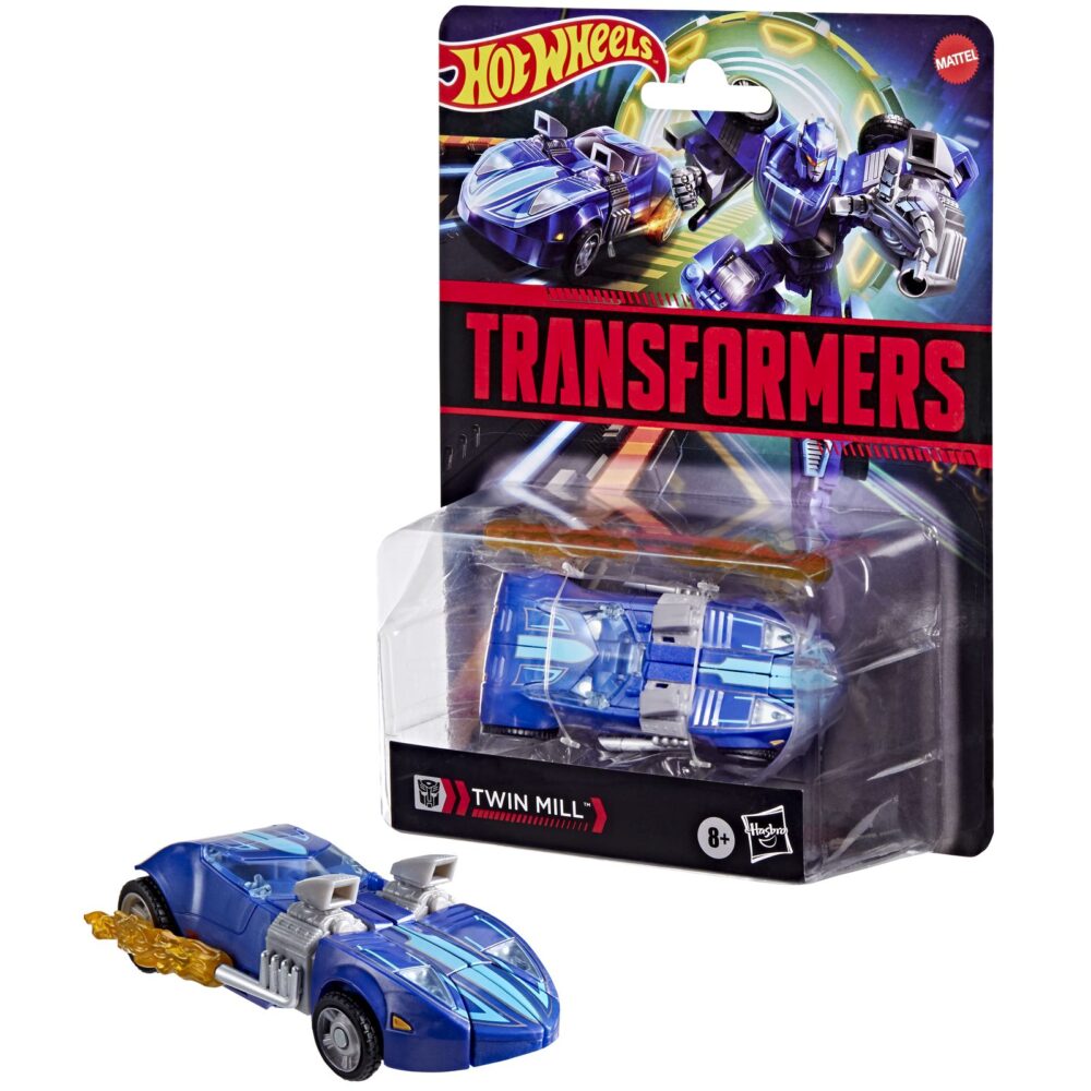 Twin mill transformers collaborative hot weels x transformers. Hasbro añade a su colección transformers collaborative esta figura del emblemático vehículo twin mill de la marca hot wheels. Mide 12,5 cm y se convierte de vehículo a robot en 21 pasos. En el modo coche presenta un diseño de carreras aerodinámico con sus legendarios motores gemelos. Incluye 2x efectos de llamarada que pueden fijarse en ambos modos y que le dan aspecto de velocidad. Unidades limitadas.
