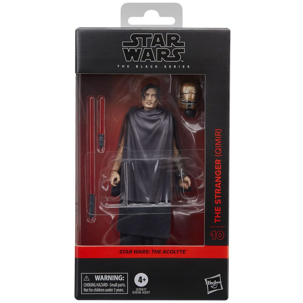 The stranger qimir black series star wars the acolyte. Hasbro incorpora a la colección the black series esta figura premium de "el extraño", también conocido como qimir, inspirada en su aparición la serie "star wars: the acolyte" ("star wars: el acólito" en españa). Mide aproximadamente 15 cm y presenta un diseño fiel al personaje, con acabados de alta calidad y múltiples puntos de articulación. Incluye 2x sables de luz (uno largo y uno corto) y 1x cabeza intercambiable con su terrorífico casco. Se presenta en una caja con ventana. Unidades limitadas.