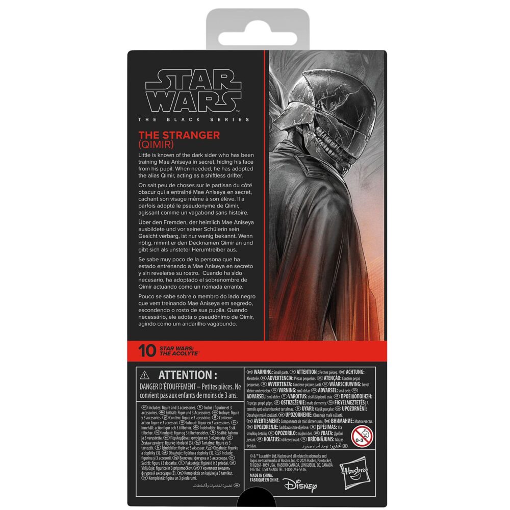 The stranger qimir black series star wars the acolyte. Hasbro incorpora a la colección the black series esta figura premium de "el extraño", también conocido como qimir, inspirada en su aparición la serie "star wars: the acolyte" ("star wars: el acólito" en españa). Mide aproximadamente 15 cm y presenta un diseño fiel al personaje, con acabados de alta calidad y múltiples puntos de articulación. Incluye 2x sables de luz (uno largo y uno corto) y 1x cabeza intercambiable con su terrorífico casco. Se presenta en una caja con ventana. Unidades limitadas.
