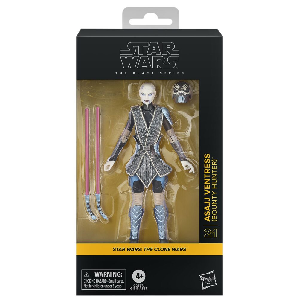 Asajj ventress black series star wars attack of the clones. Hasbro incorpora a la colección the black series esta figura premium de la polifacética mujer dathomiriana asajj ventress, inspirada en su aparición la serie animada "star wars: the clone wars". Mide aproximadamente 15 cm y presenta un diseño fiel al personaje, con acabados de alta calidad y múltiples puntos de articulación. Incluye 2x sables de luz y 1x casco extraíble. Se presenta en una caja con ventana. Unidades limitadas.