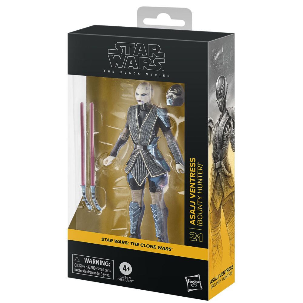 Asajj ventress black series star wars attack of the clones. Hasbro incorpora a la colección the black series esta figura premium de la polifacética mujer dathomiriana asajj ventress, inspirada en su aparición la serie animada "star wars: the clone wars". Mide aproximadamente 15 cm y presenta un diseño fiel al personaje, con acabados de alta calidad y múltiples puntos de articulación. Incluye 2x sables de luz y 1x casco extraíble. Se presenta en una caja con ventana. Unidades limitadas.