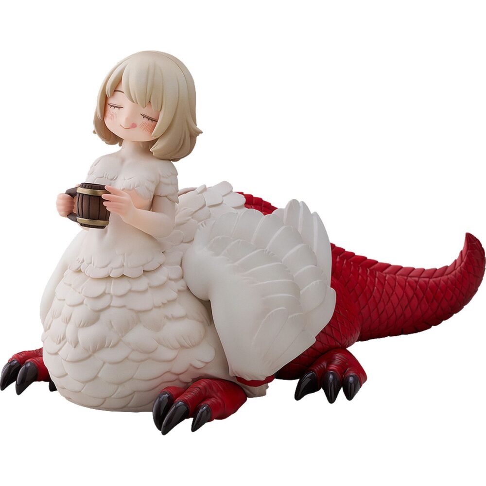 Gochisosama falin (chimera) delicious in dungeon. Kadokawa presenta esta figura de falin en su forma de quimera, satisfecha y agradecida por la comida que ha tomado (gochisosama). La figura del personaje "delicious in dungeon" (o "tragones y mazmorras" en españa) está basada en una escultura del artista shibi, que ha sido reesculpida y recolorada para esta versión fabricada con pvc. Con una longitud de 14,5 cm, representa a falin en su forma quimérica con plumas, garras y una expresión adorable mientras disfruta de la comida. El esculpido captura a la perfección su ternura, incluyendo su cola curvada con expresión de satisfacción.