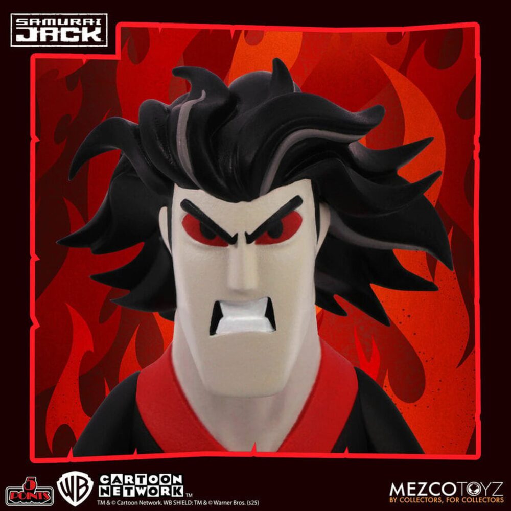 Mad jack samurai jack 5 points. Mezco incorpora a su colección 5 points la figura de 9,5 cm de mad jack, la caótica manifestación oscura del protagonista de la serie de animación "samurai jack" de cartoon network. Esta figura incluye 6x brazos intercambiables (2x para pose, 1x para sujetar la vaina y 3x para empuñar la katana), 2x partes inferiores para representarle erguido o con las rodillas flexionadas, 1x katana y 1x vaina. Todo se presenta dentro de un blíster estilo retro. Ideal para exhibir junto con samurai jack y con aku (se venden por separado).
