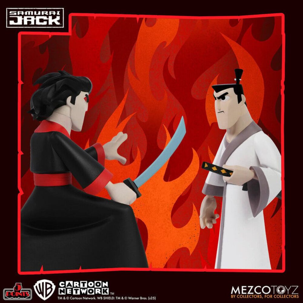 Mad jack samurai jack 5 points. Mezco incorpora a su colección 5 points la figura de 9,5 cm de mad jack, la caótica manifestación oscura del protagonista de la serie de animación "samurai jack" de cartoon network. Esta figura incluye 6x brazos intercambiables (2x para pose, 1x para sujetar la vaina y 3x para empuñar la katana), 2x partes inferiores para representarle erguido o con las rodillas flexionadas, 1x katana y 1x vaina. Todo se presenta dentro de un blíster estilo retro. Ideal para exhibir junto con samurai jack y con aku (se venden por separado).