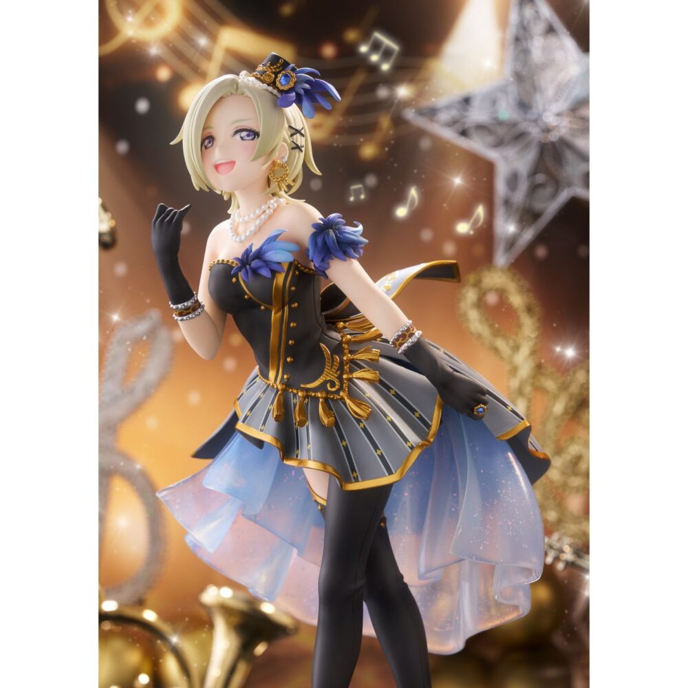 Mia taylor love live! Nijigasaki high school idol club 1/7 scale. Plum pmoa suma a su catálogo la figura a escala 1/7 de mia taylor, la integrante más joven del grupo de idols del anime "love live! Nijigasaki high school idol club". Esta figura, fabricada en pvc, mide aproximadamente 22 cm y destaca por la fidelidad en los detalles y el acabado en la pintura. Se presenta con un elegante atuendo de tonos azules y dorados con detalles translúcidos y una pose cautivadora que captura perfectamente la esencia del personaje. Incluye una base circular transparente para su exposición.