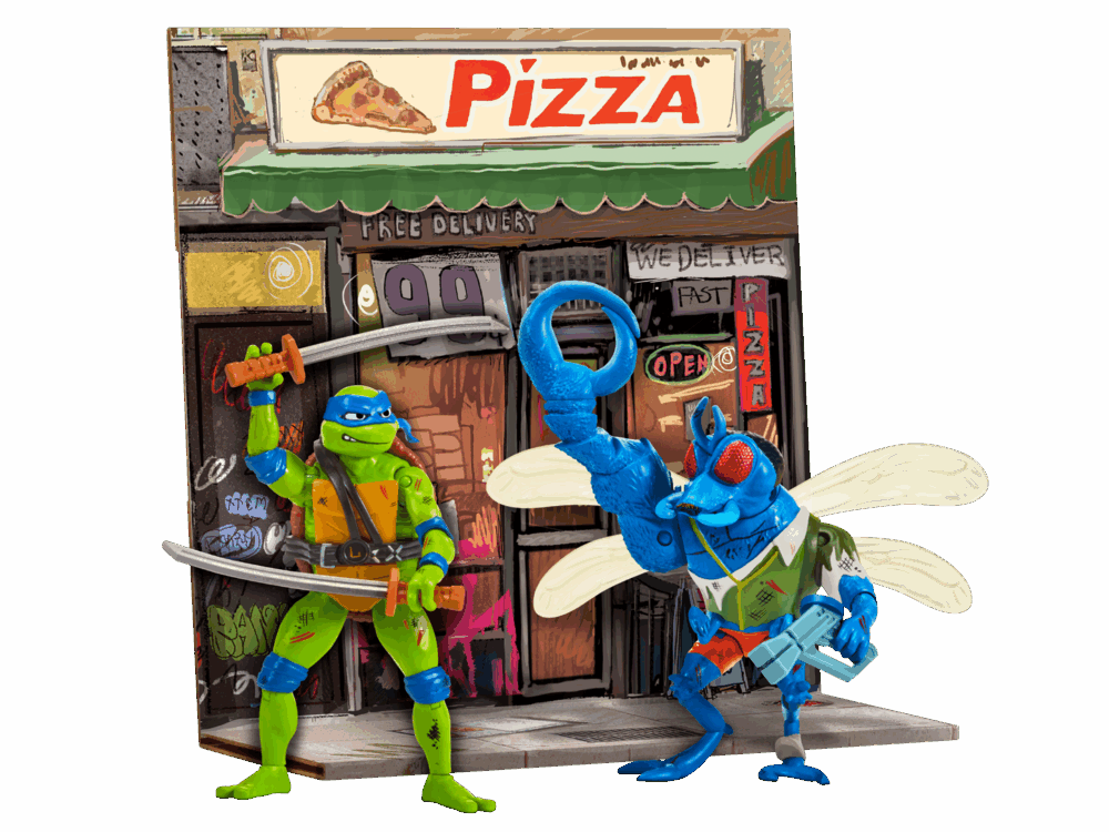Leonardo vs. Super fly figuras las tortugas ninja. Prepárate para una batalla épica con el pack de 2 figuras leonardo vs super fly de teenage mutant ninja turtles.  ambas figuras están altamente detalladas con arañazos, cicatrices y moratones de su batalla. Las figuras vienen en una caja con ventana que incluye un llamativo diorama de fondo ilustrado sobre el que colocar las figuras. Se puede exhibir junto a donatello vs. Bebop figuras las tortugas ninja, los dioramas se pueden juntar para crear una emocionante escena de fondo. (se venden por separado). Auténtico: leo mide 11,4 cm y super fly 10,8 cm. Ambas figuras están muy detalladas y presentan cicatrices de batalla. Extremadamente móviles: leo y super fly tienen hasta 12 puntos de articulación para adoptar posturas de combate llenas de acción accesorios: cada figura viene con sus propios accesorios para armas diorama de fondo: presenta un llamativo diorama ilustrado que proporciona un gran telón de fondo para la batalla entre leo y super fly